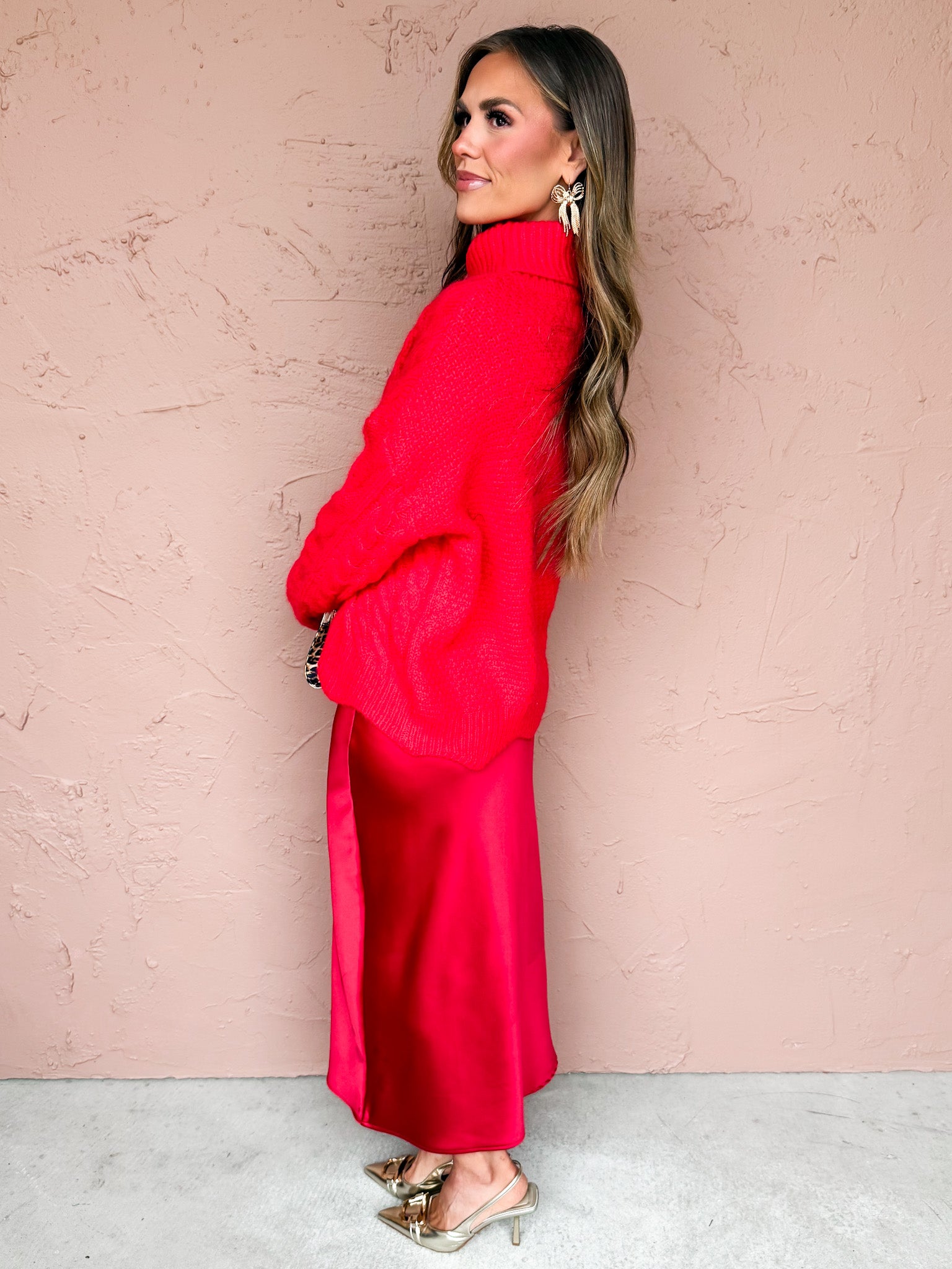 Aniston Slip Midi Skirt-Red