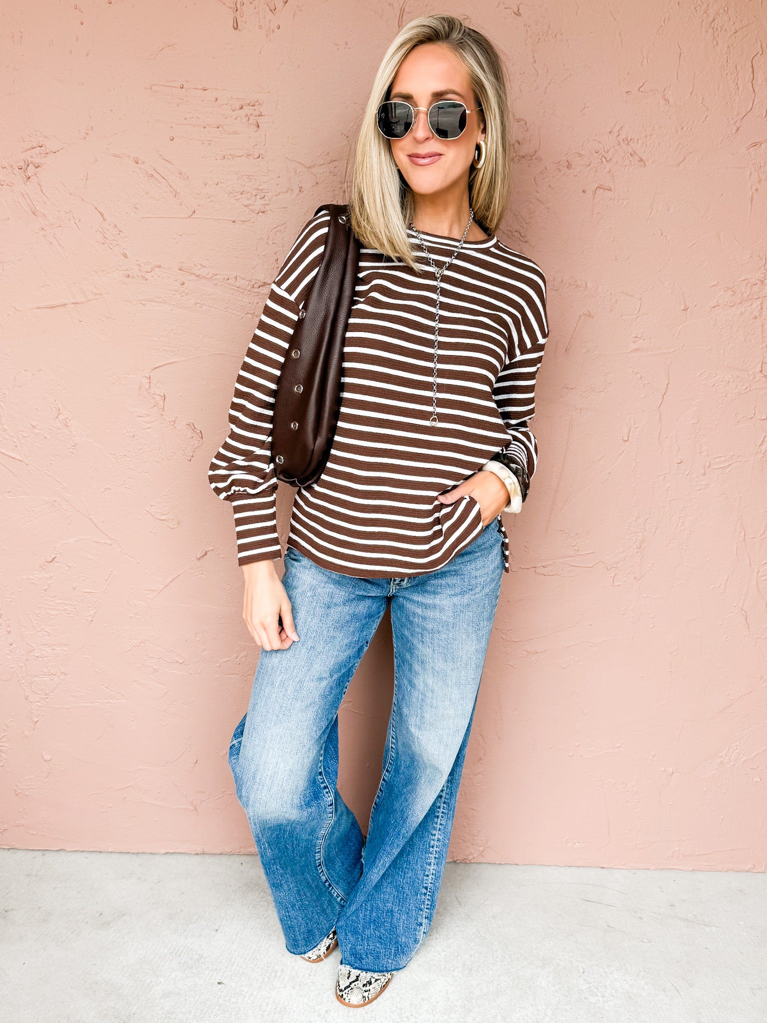 Nellie Striped Sweater-Brown