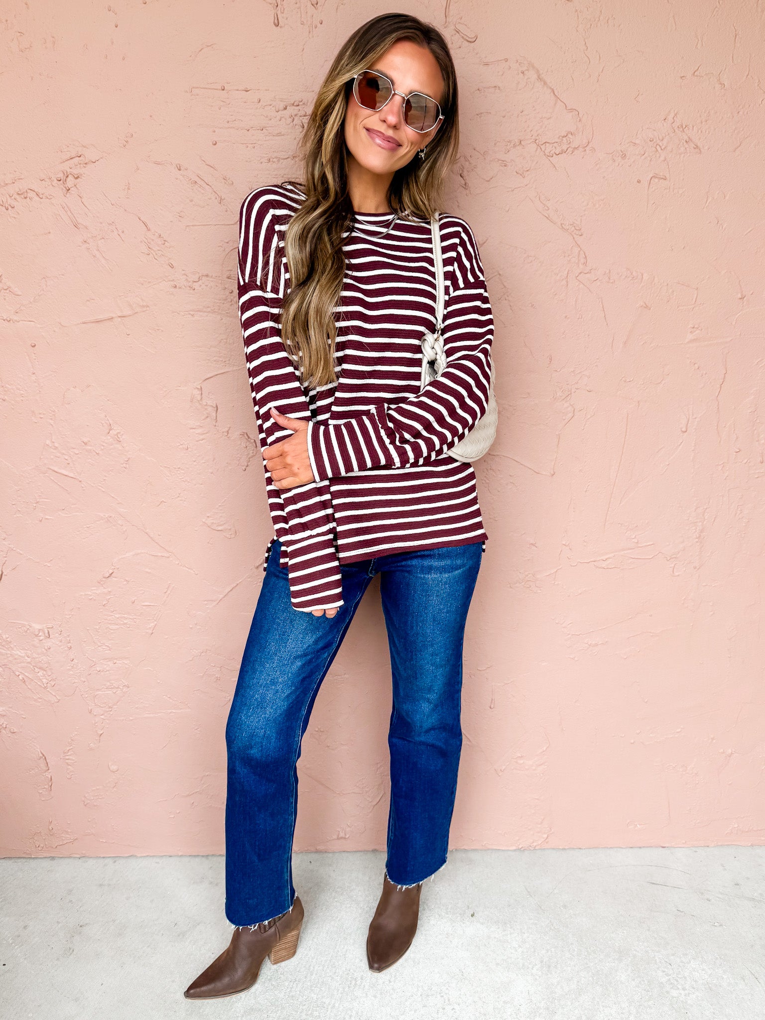 Nellie Striped Sweater-Burgundy