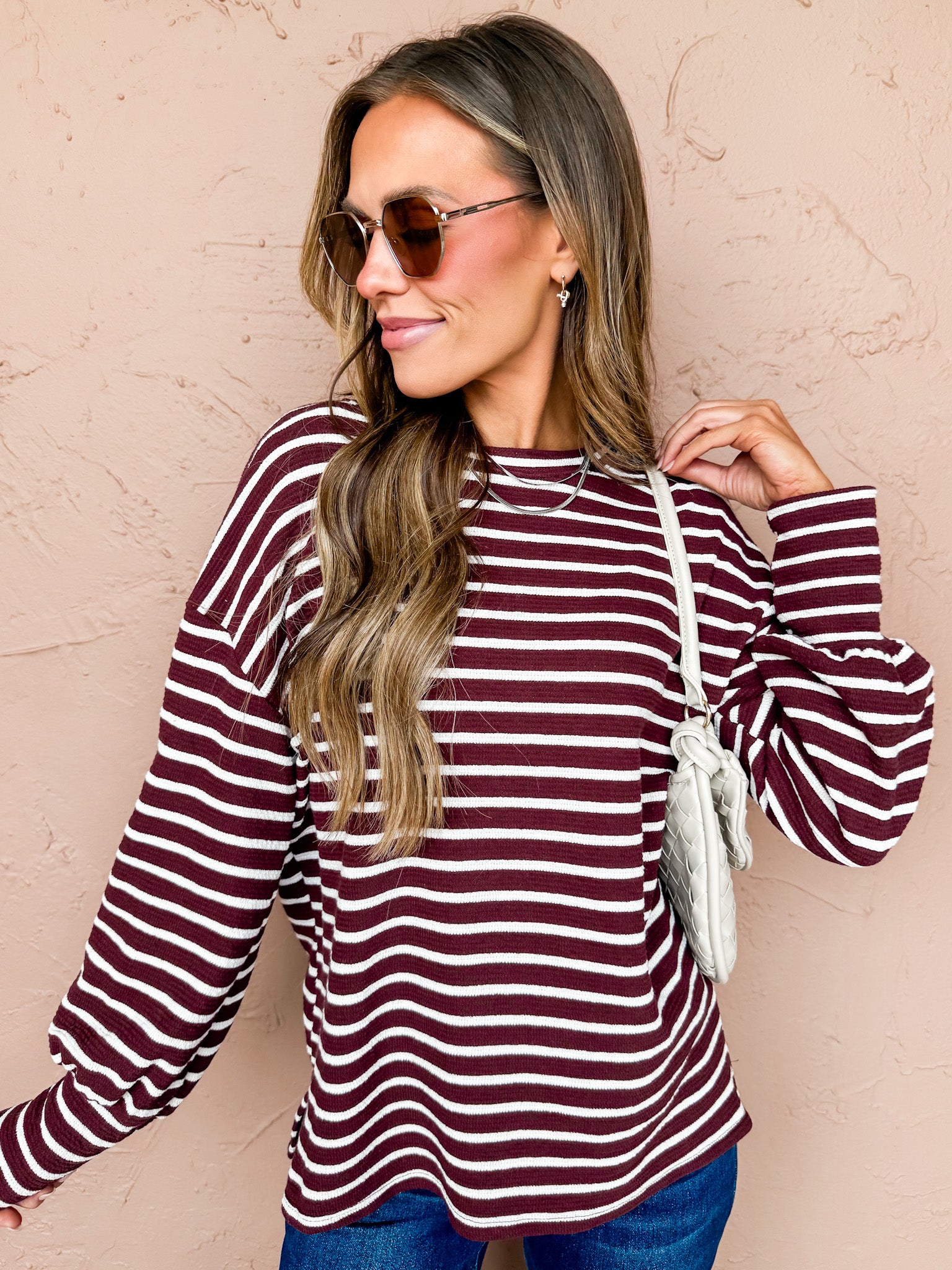 Nellie Striped Sweater-Burgundy