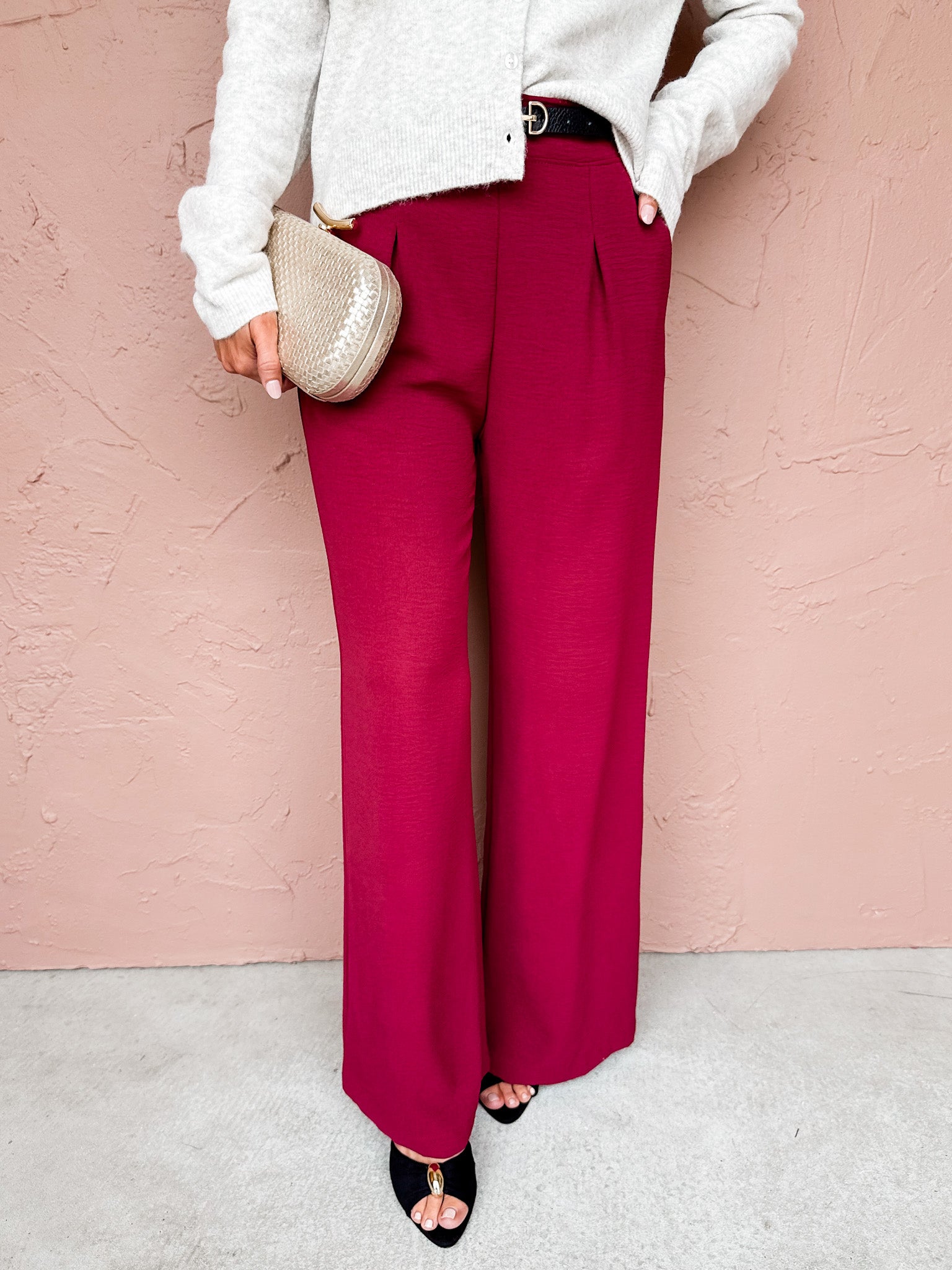 Office Fav Pleated Pants-Burgundy