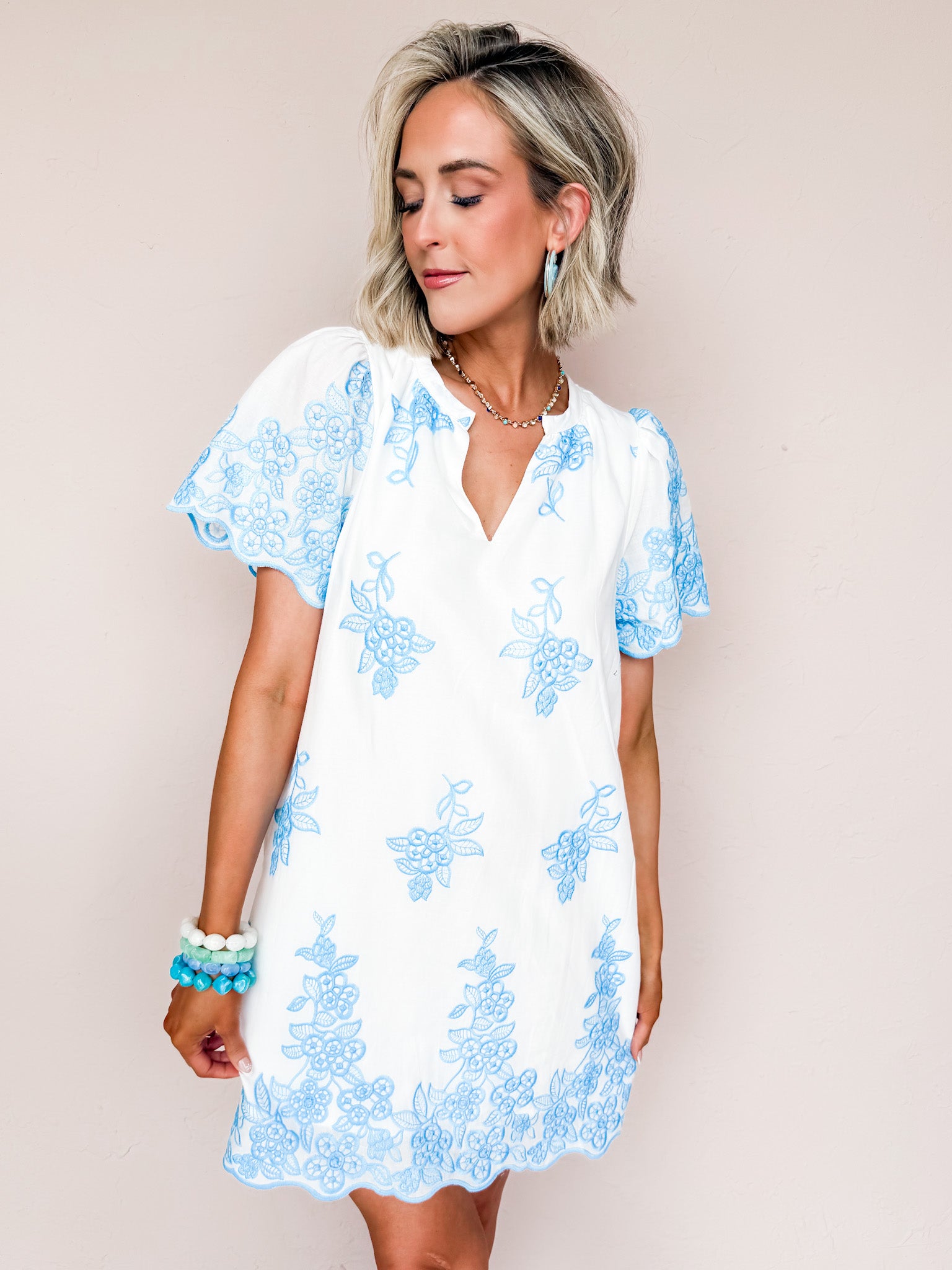 Brittani Embroidered Mini Shift Dress