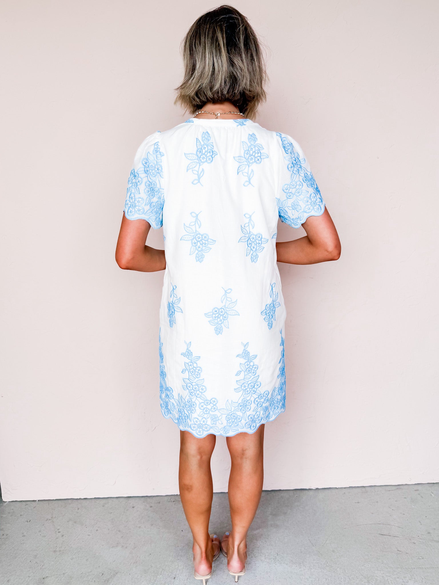 Brittani Embroidered Mini Shift Dress