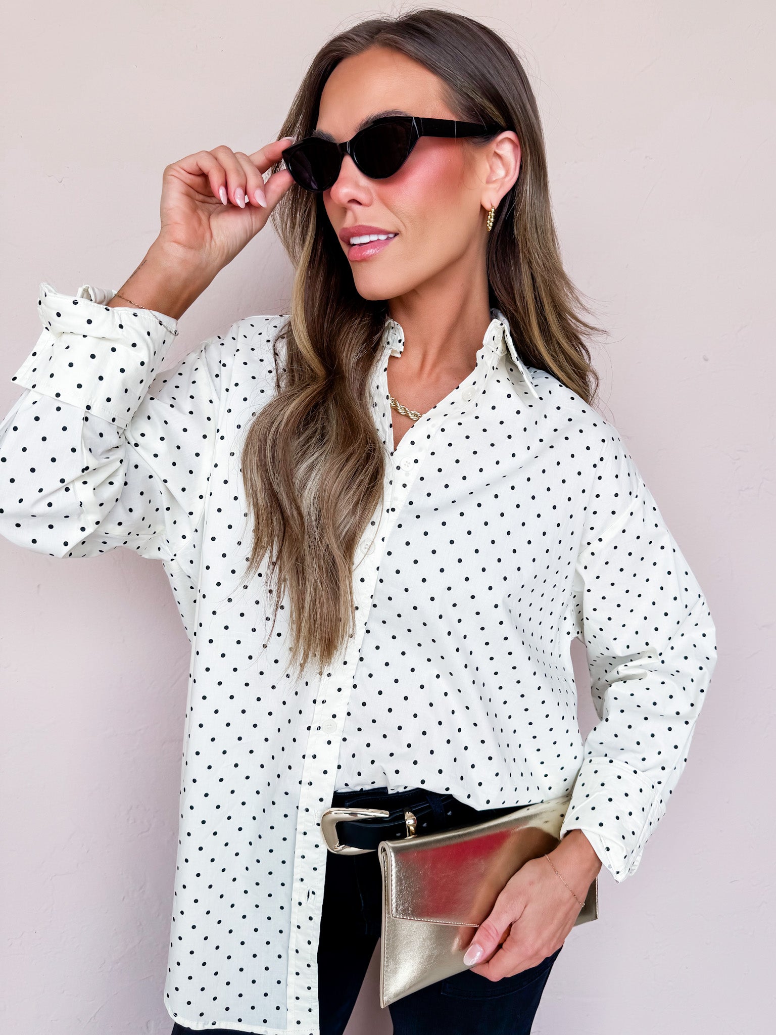 Laney Polka Dot Button Down Top-Ivory