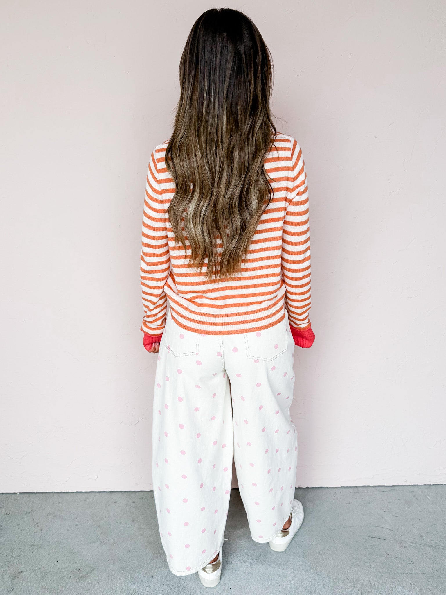 Maggie Lynn Stripe Button Front Cardigan-Peach