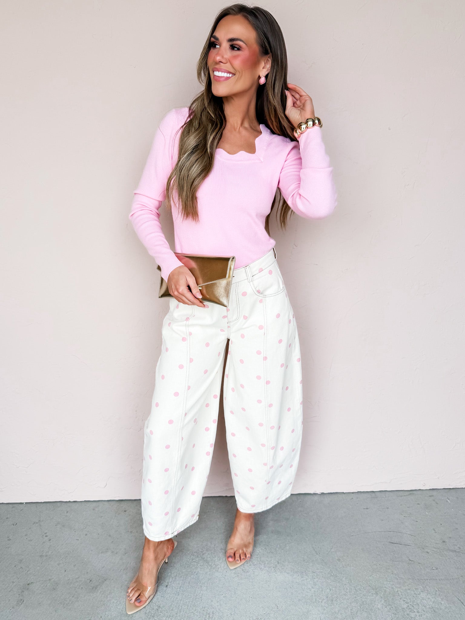 Casen Polka Dot Wide Leg Denim Pants