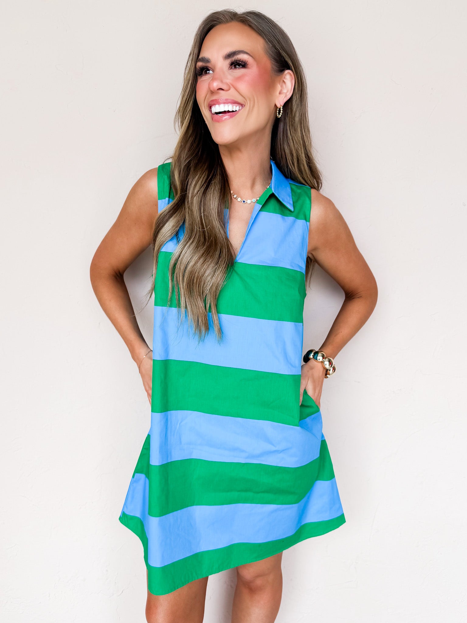 mini shift dress Robyn Striped Collared Mini Shift Dress Large