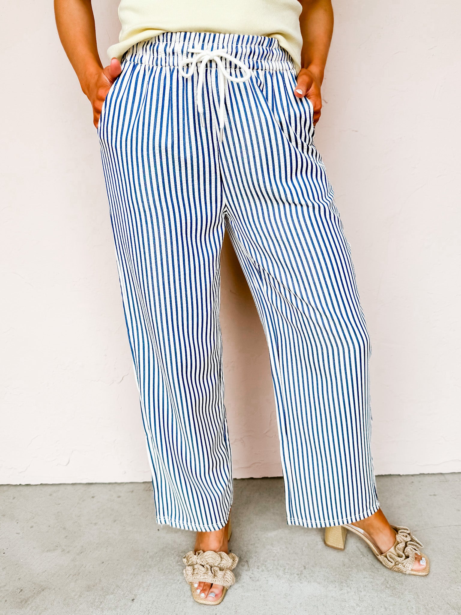 The Savannah Drawstring Pants-Navy