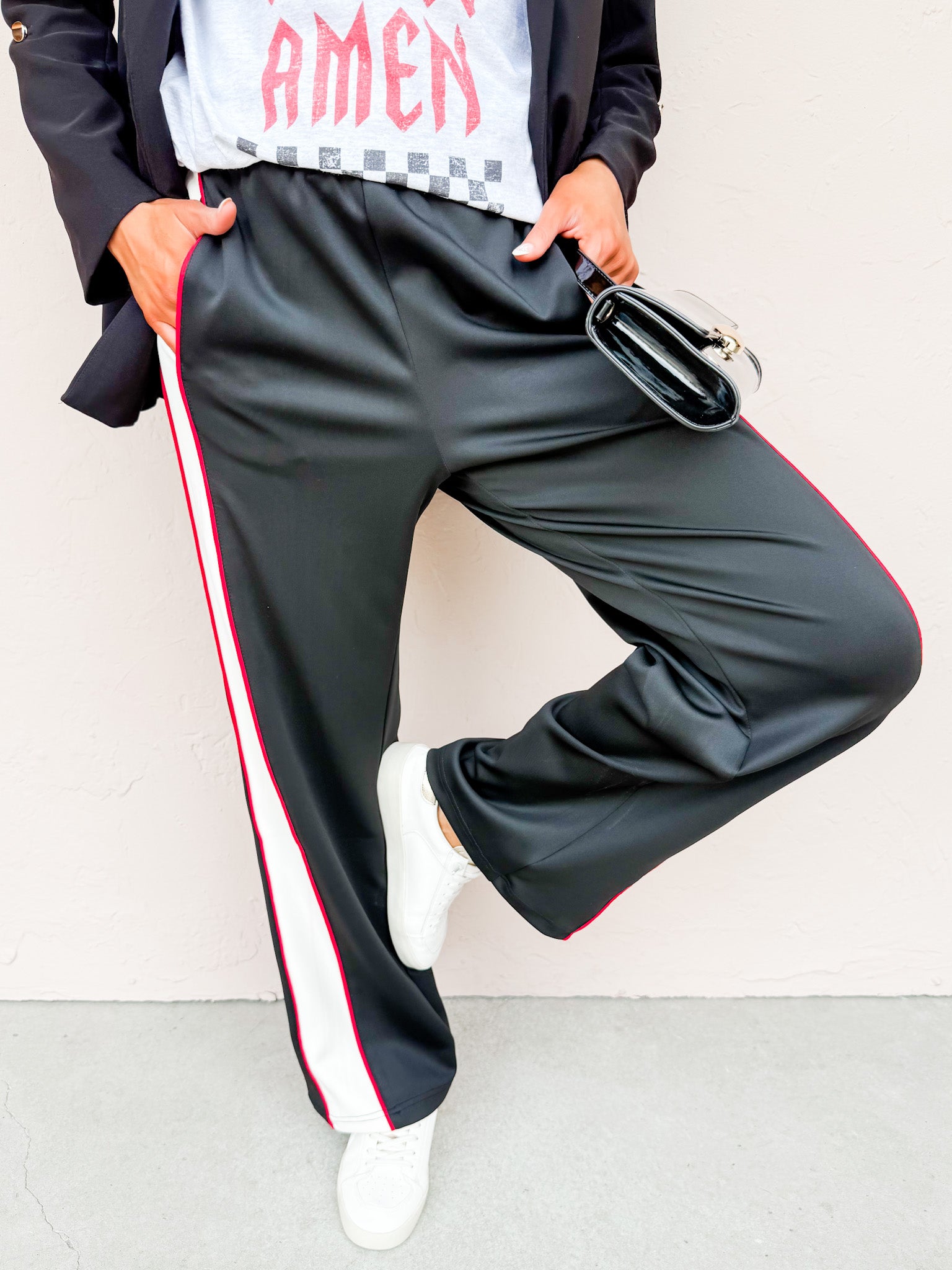 Avery Piped Track Pants-Black