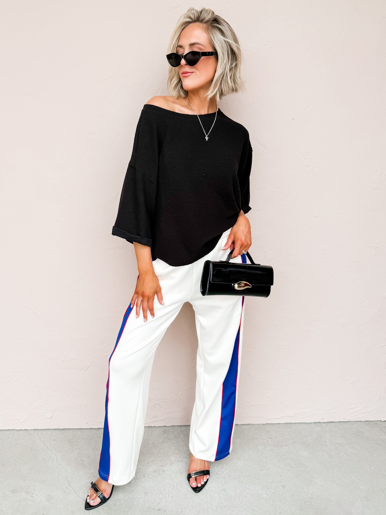 Avery Piped Track Pants-White