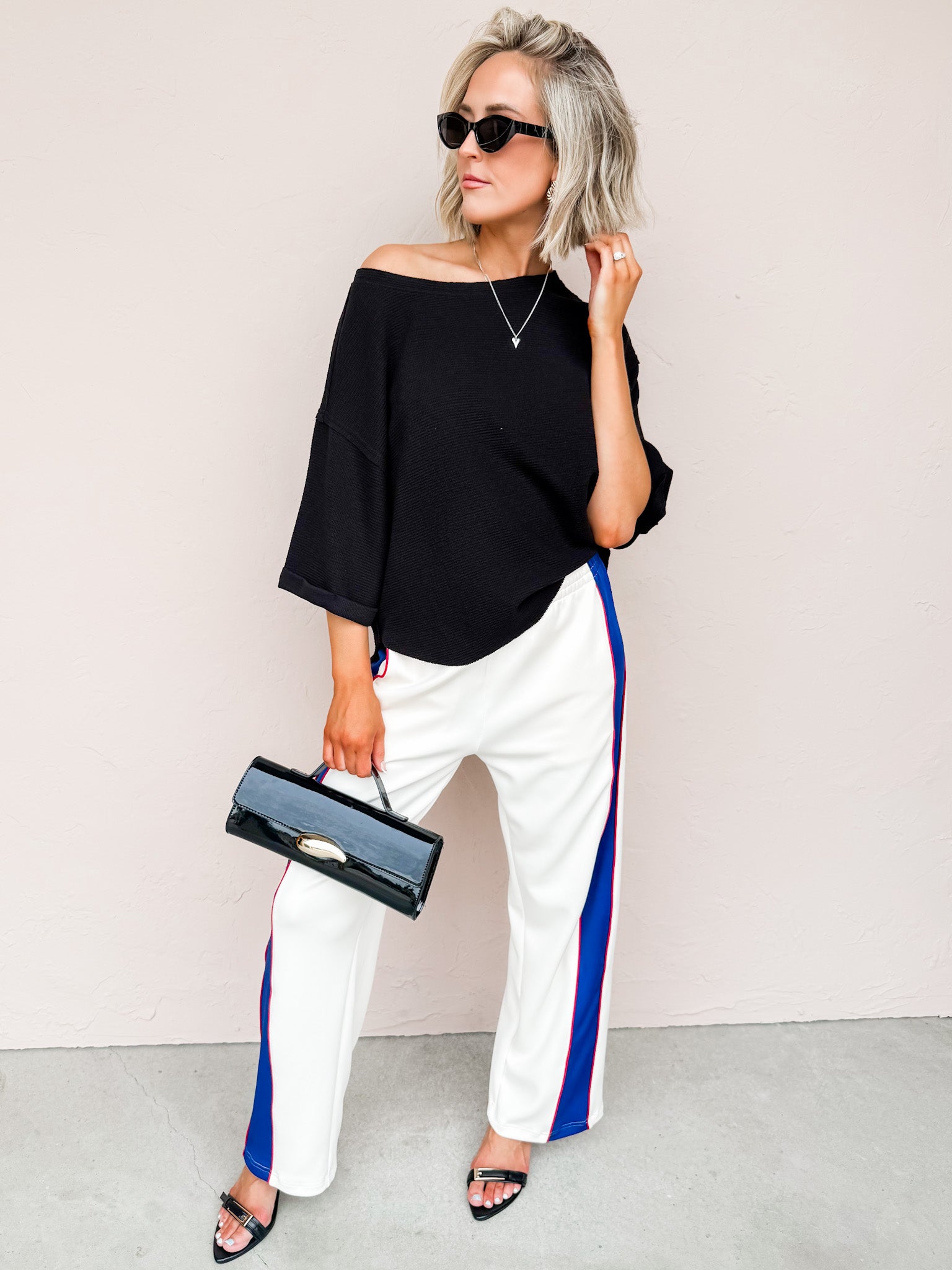 Avery Piped Track Pants-White