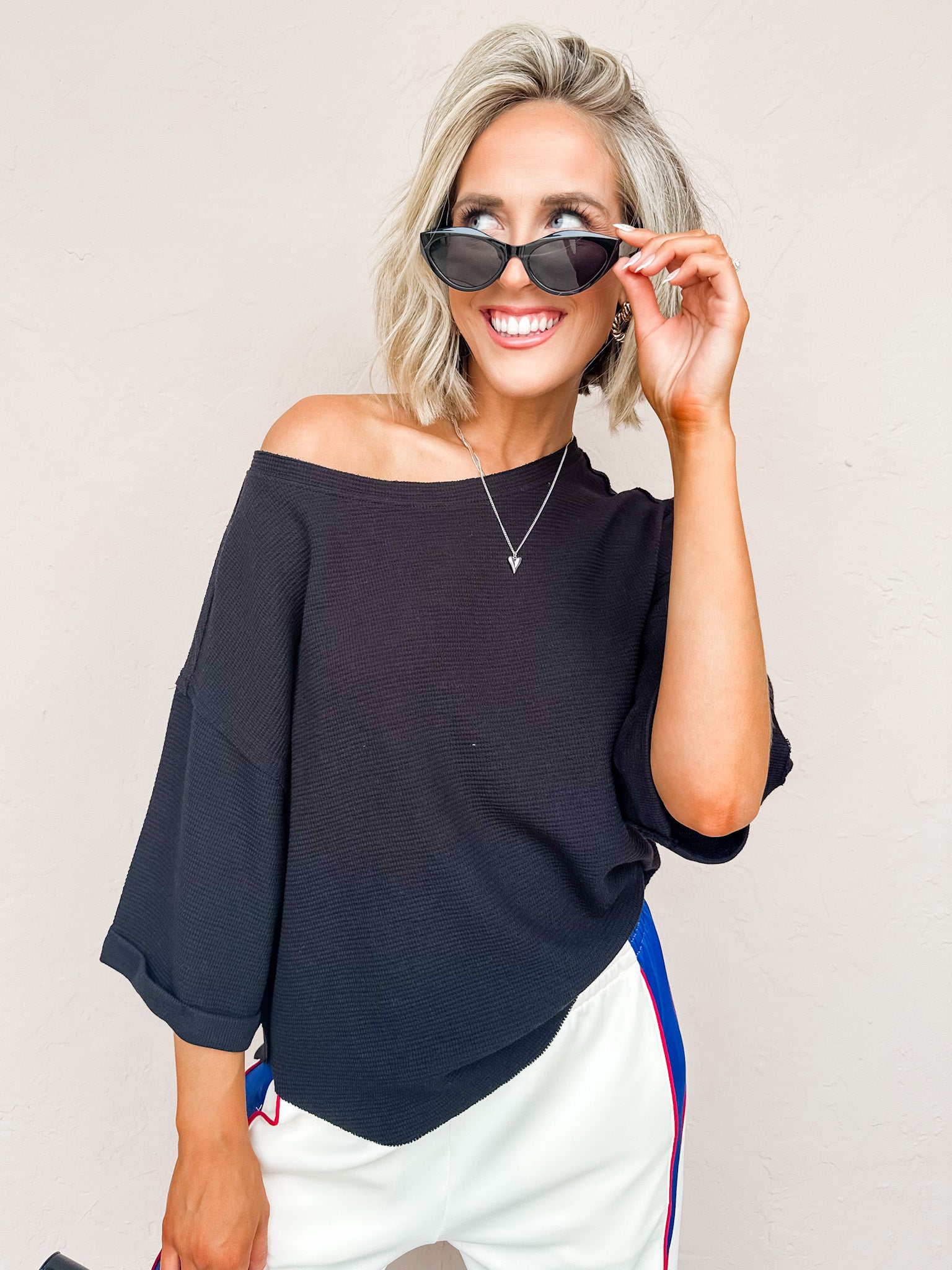 Rainy Waffle Knit Top-Black