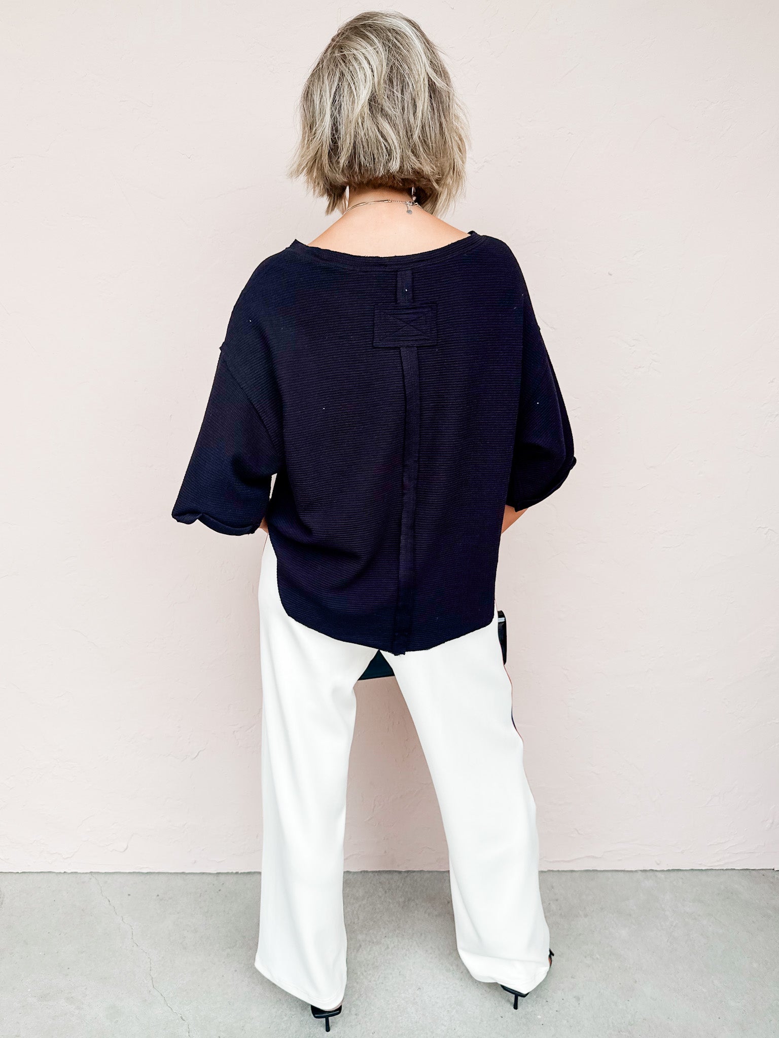 Rainy Waffle Knit Top-Black