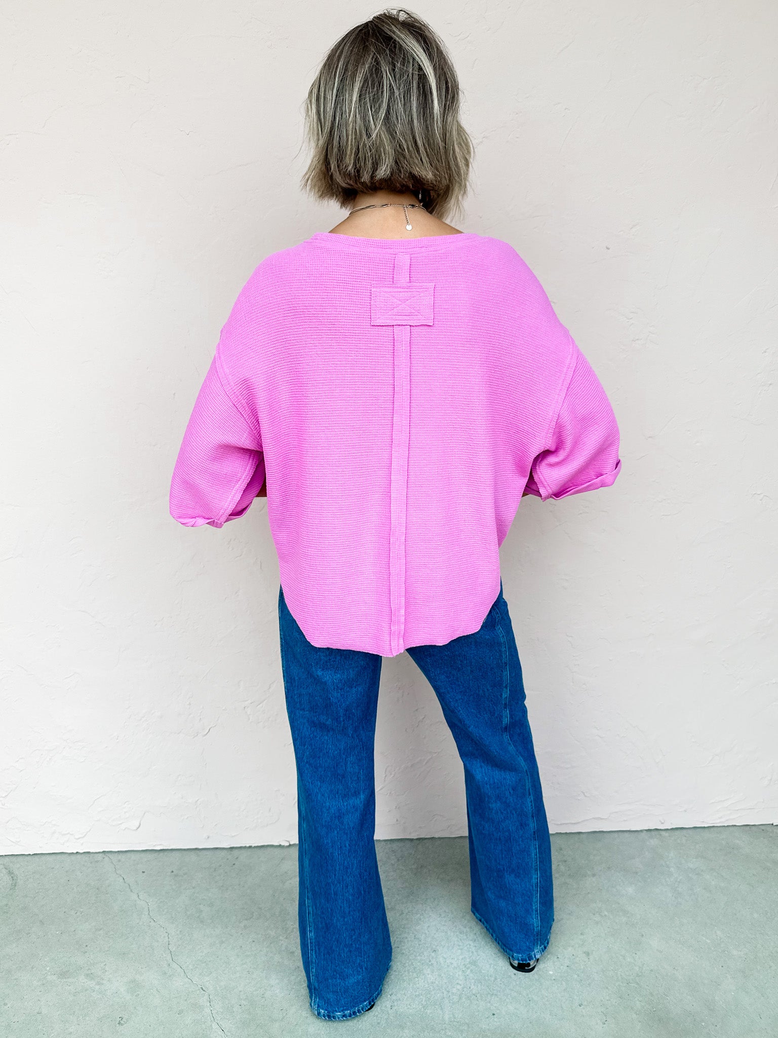 Rainy Waffle Knit Top-Pink