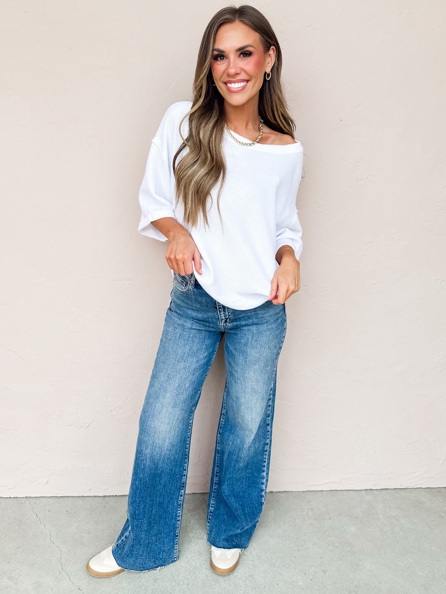 Rainy Waffle Knit Top-White