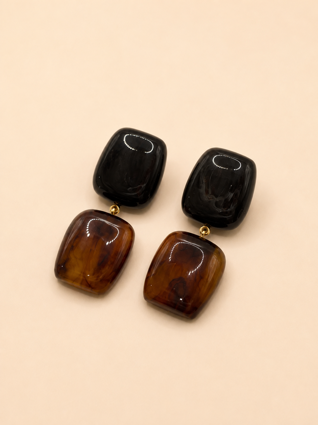Kelly Double Square Drop Earrings-Black