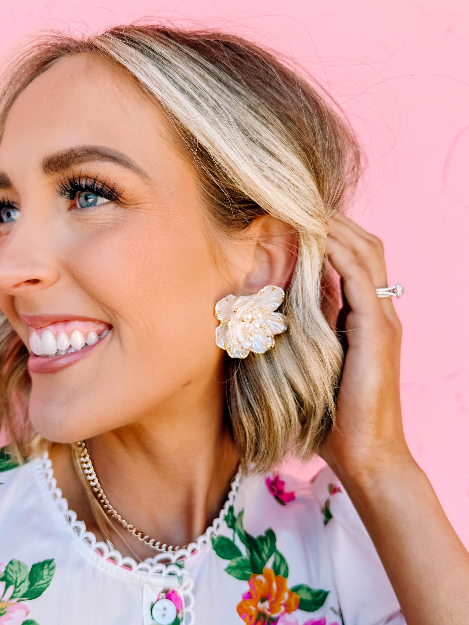 Addie Flower Petal Earrings-White