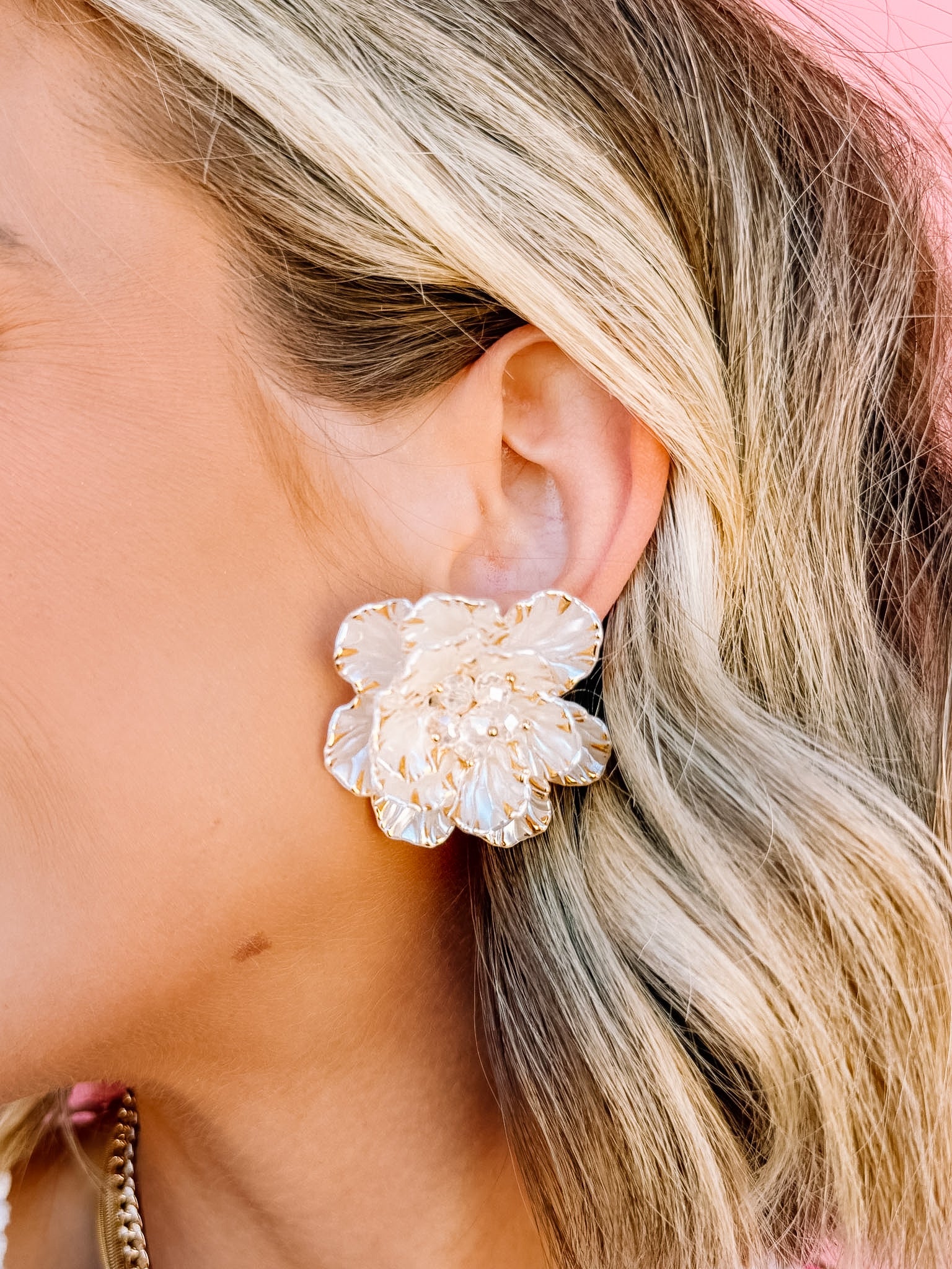 Addie Flower Petal Earrings-White