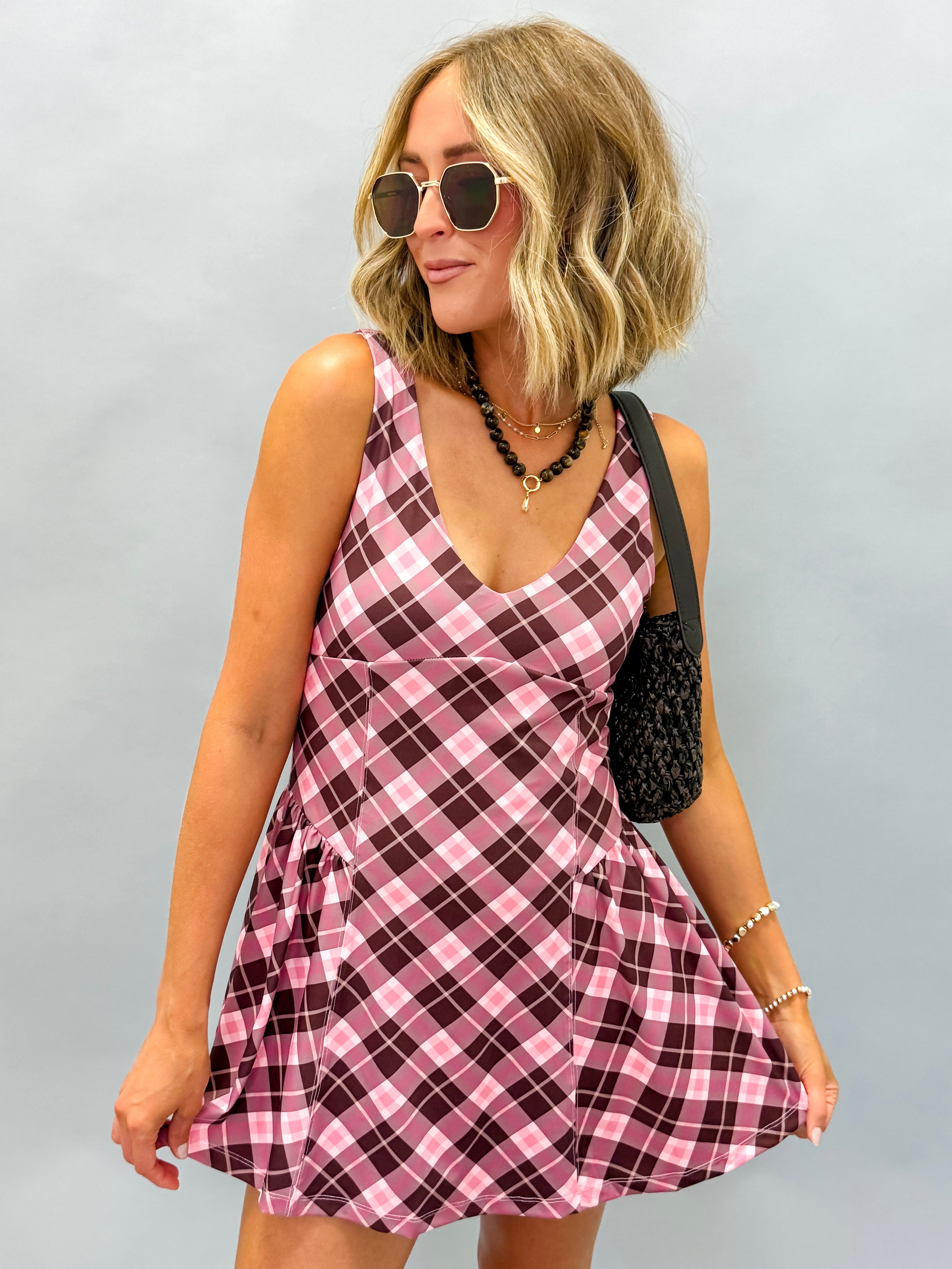Addie Plaid Scoopneck Active Dress