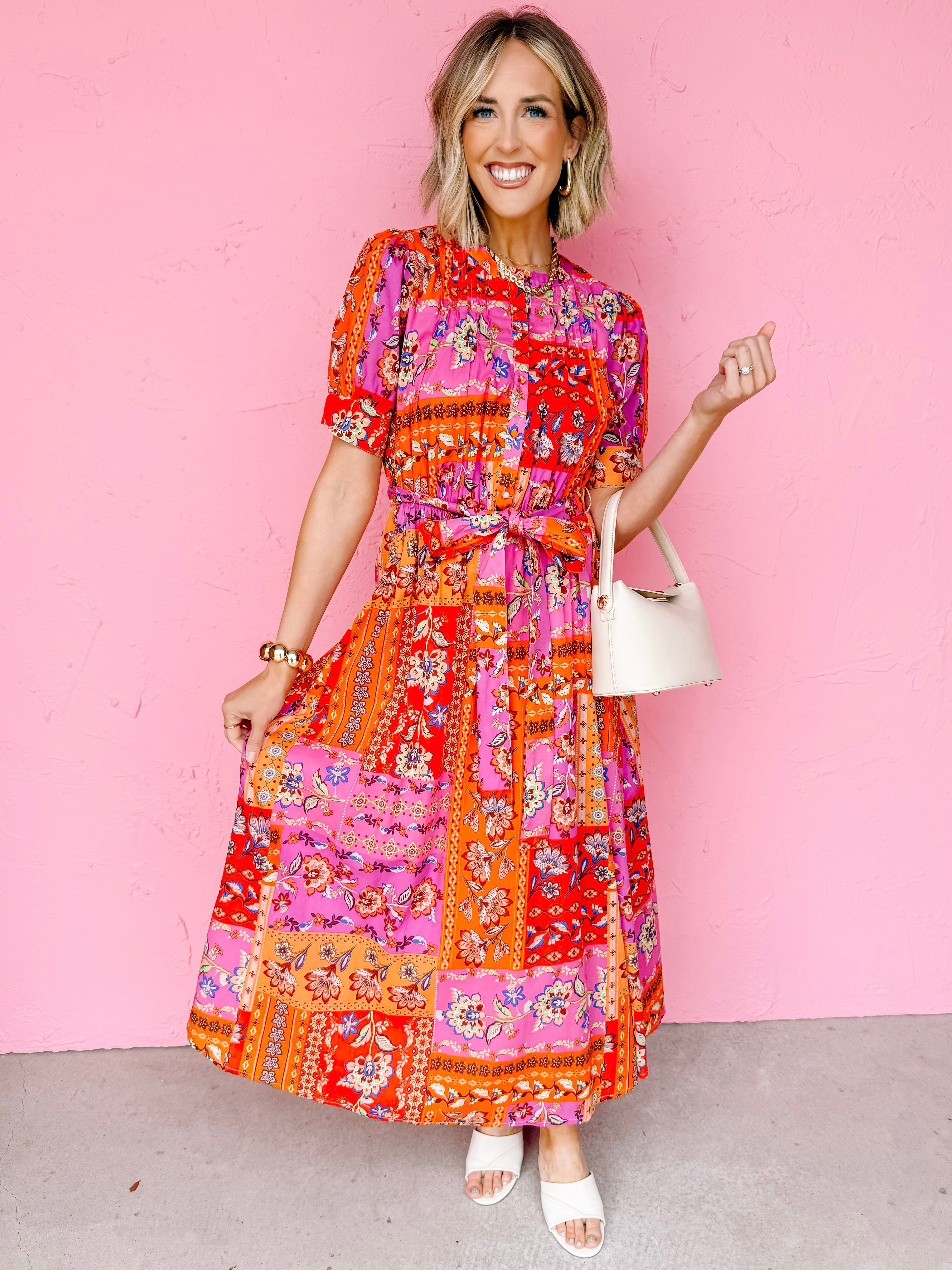 Addison Patchwork Print Belted Maxi Dress