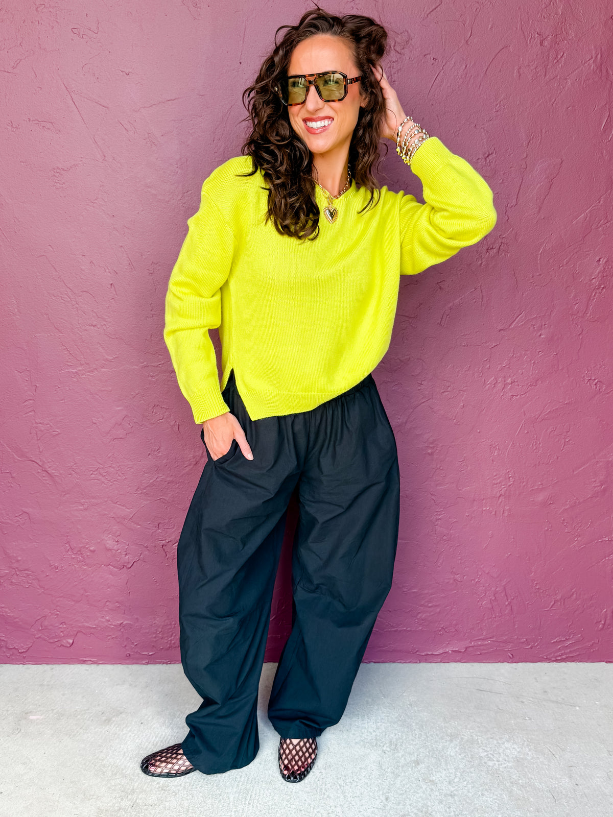 Alex V-neck Sweater-Chartreuse