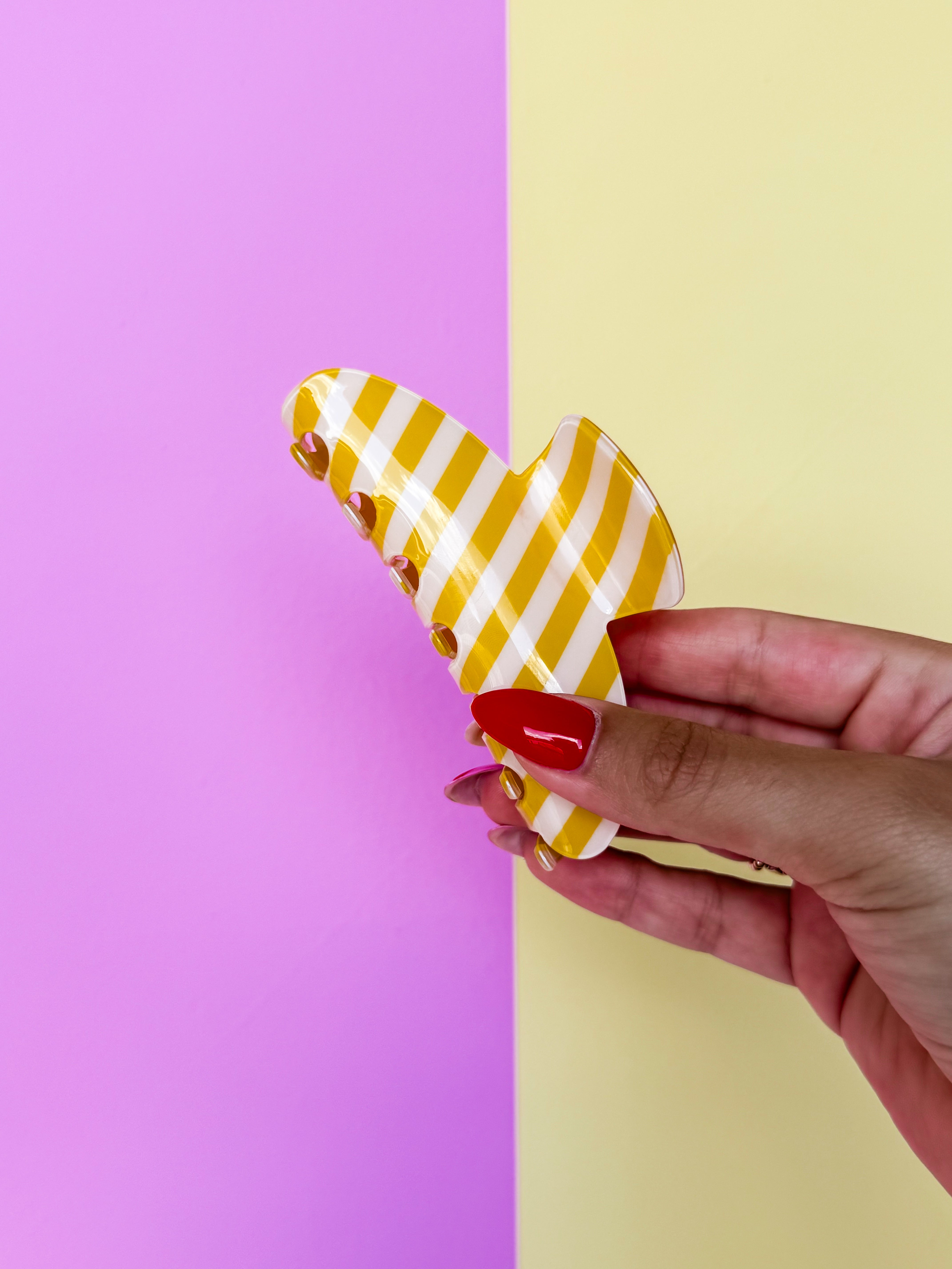 Alina Striped Claw Clip-Yellow