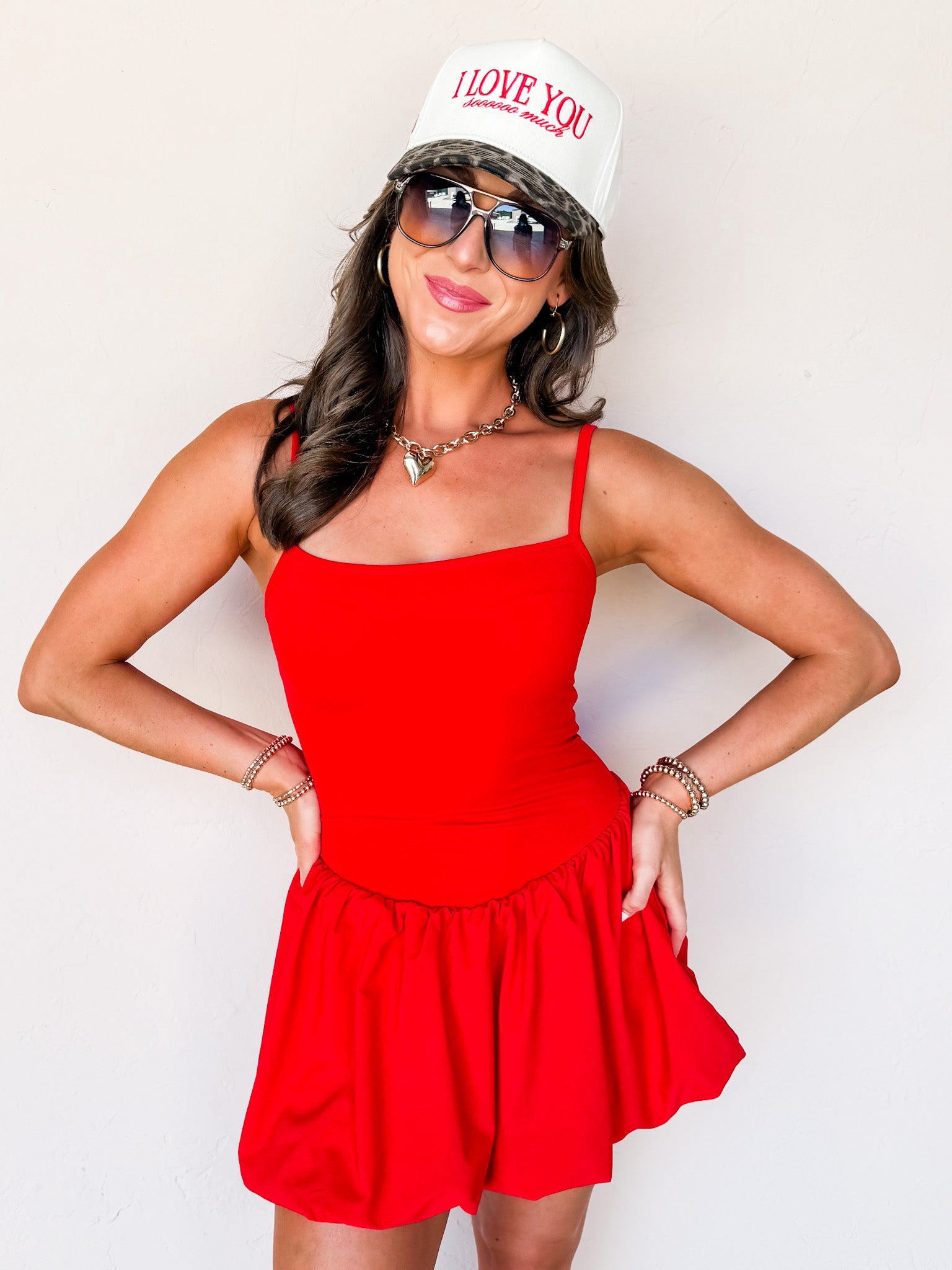 All About It Bubble Hem Active Mini Dress-Red