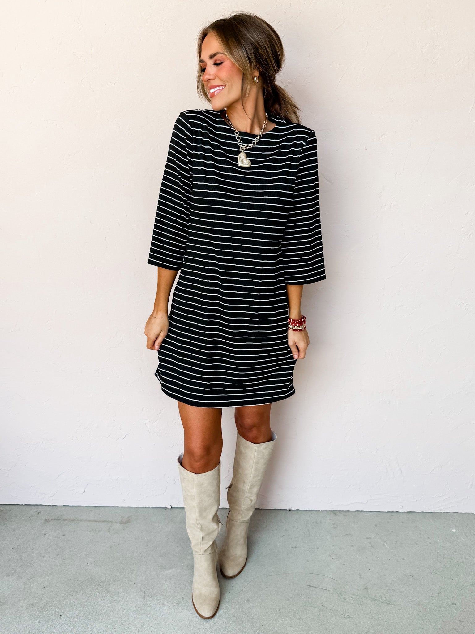 All In Theory Striped Shift Mini Dress