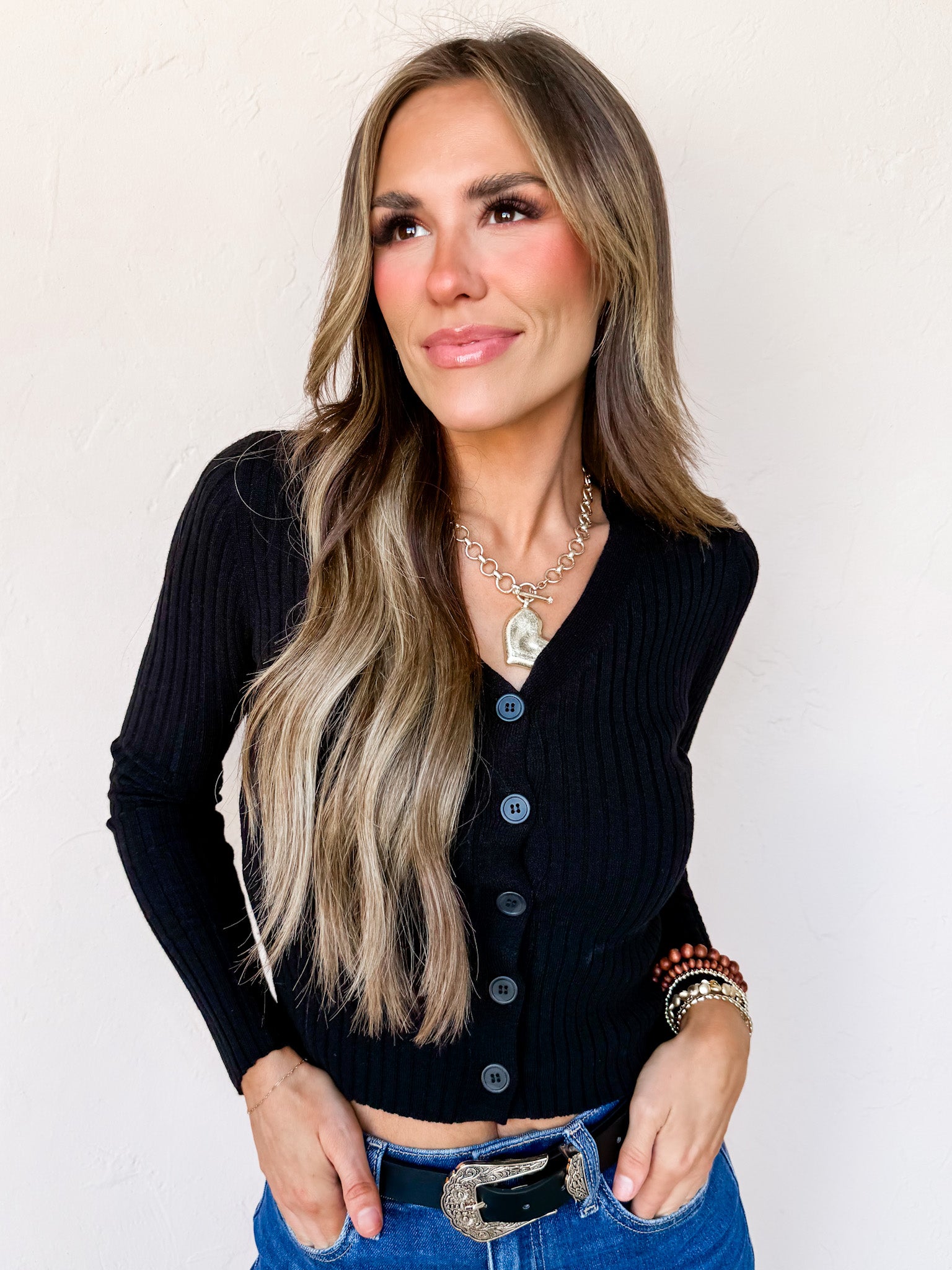 Always Beloved Button Front Sweater-Black