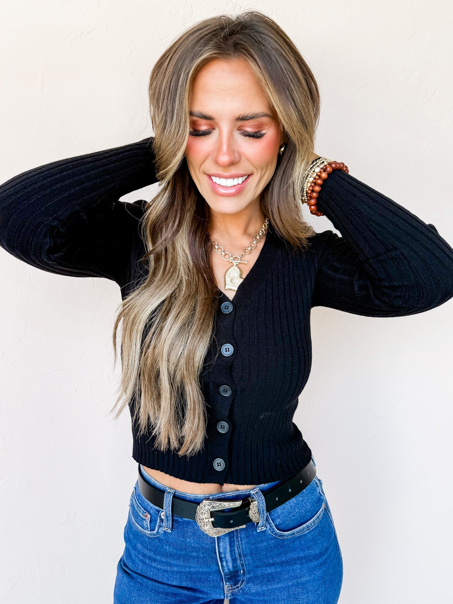 Always Beloved Button Front Sweater-Black