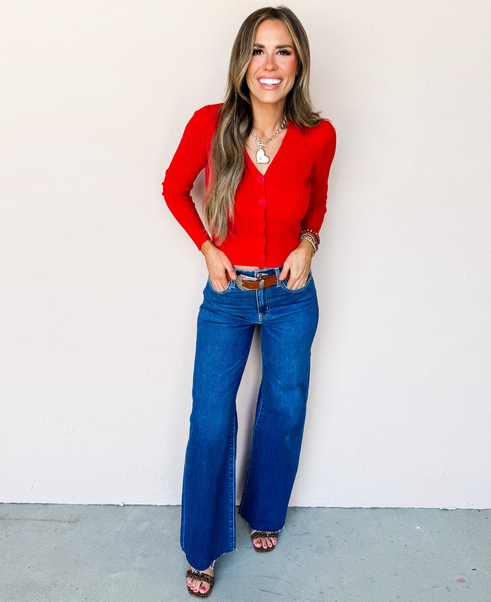 Always Beloved Button Front Sweater-Red