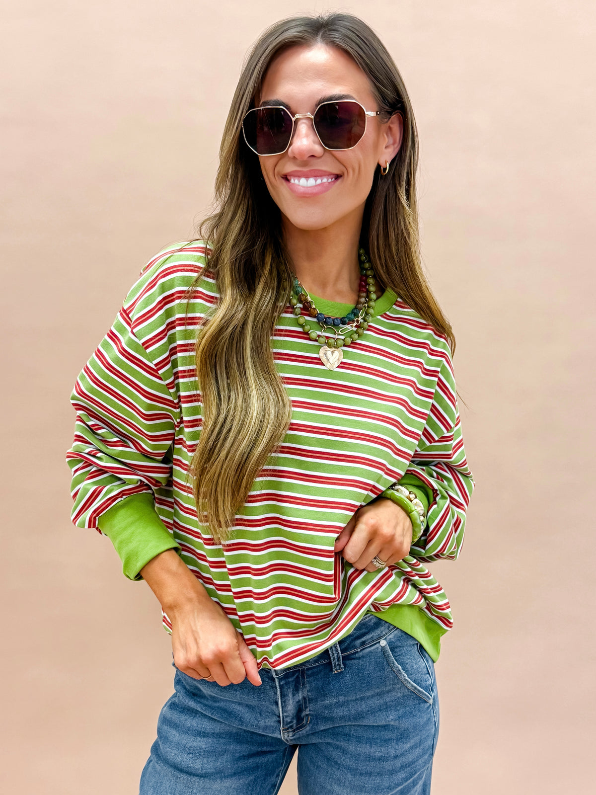 Amara Striped Sweatshirt-Olive Multi
