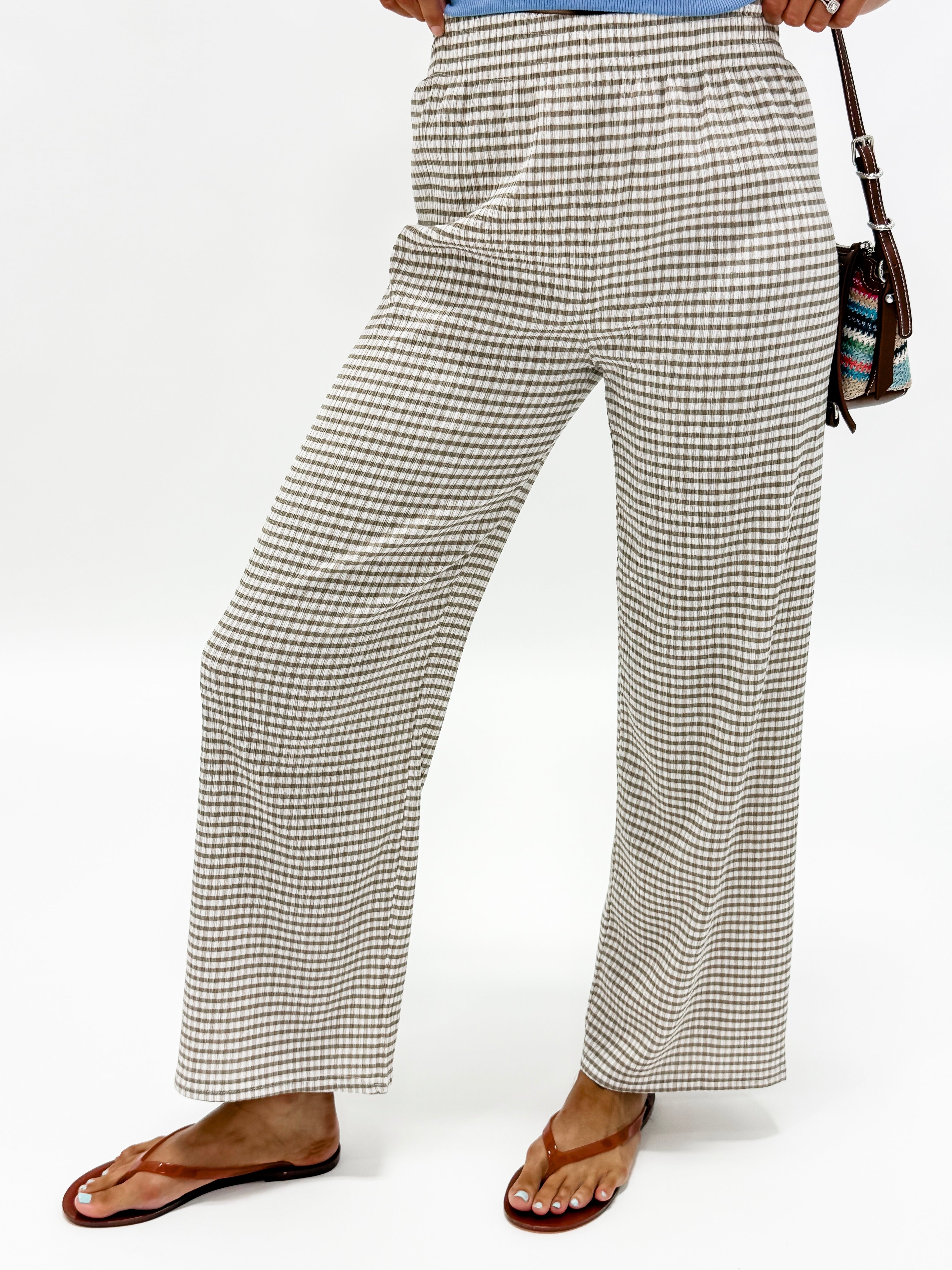 Angie Gingham Wide Leg Pants-Mocha