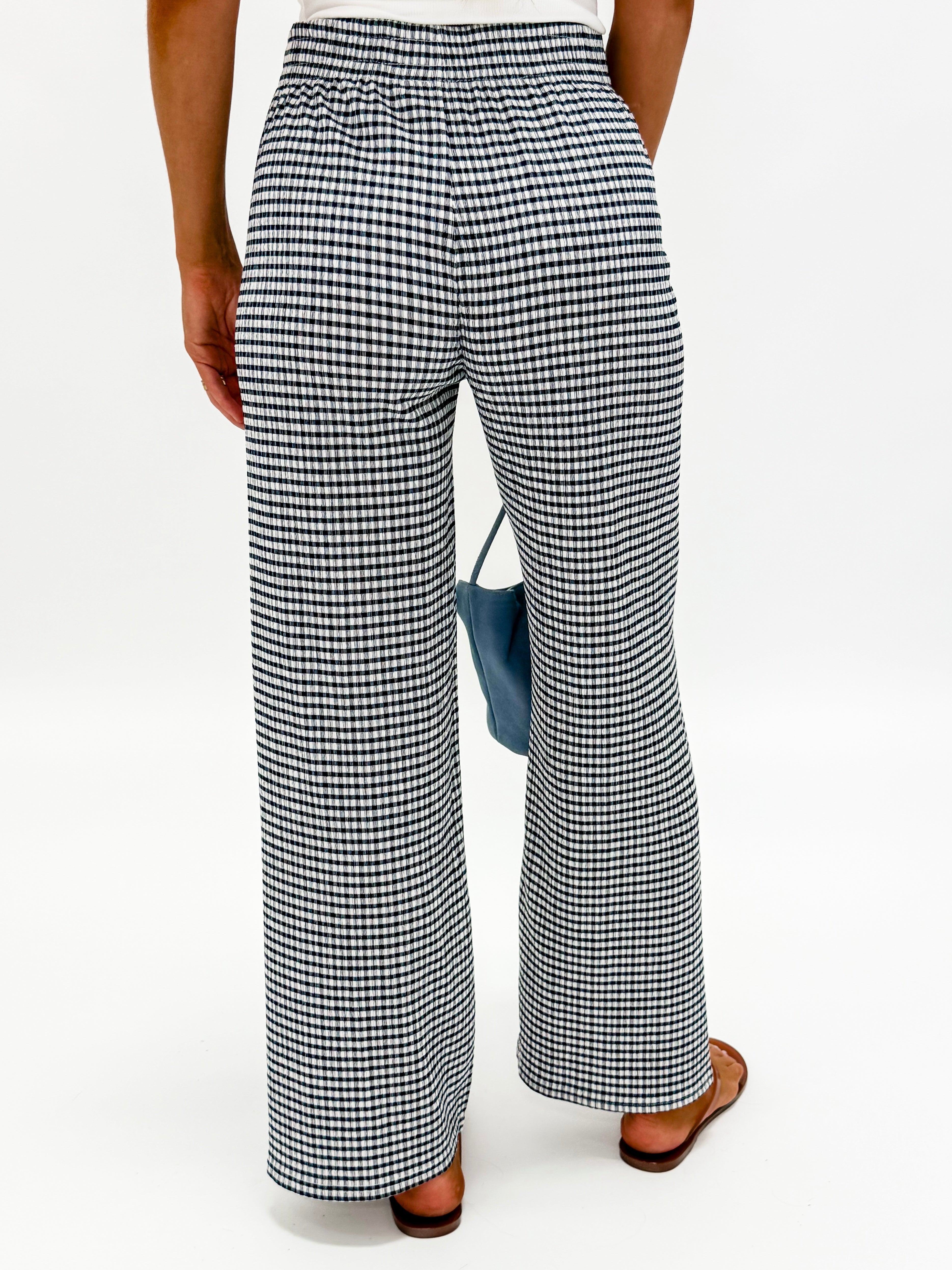 Angie Gingham Wide Leg Pants-Navy