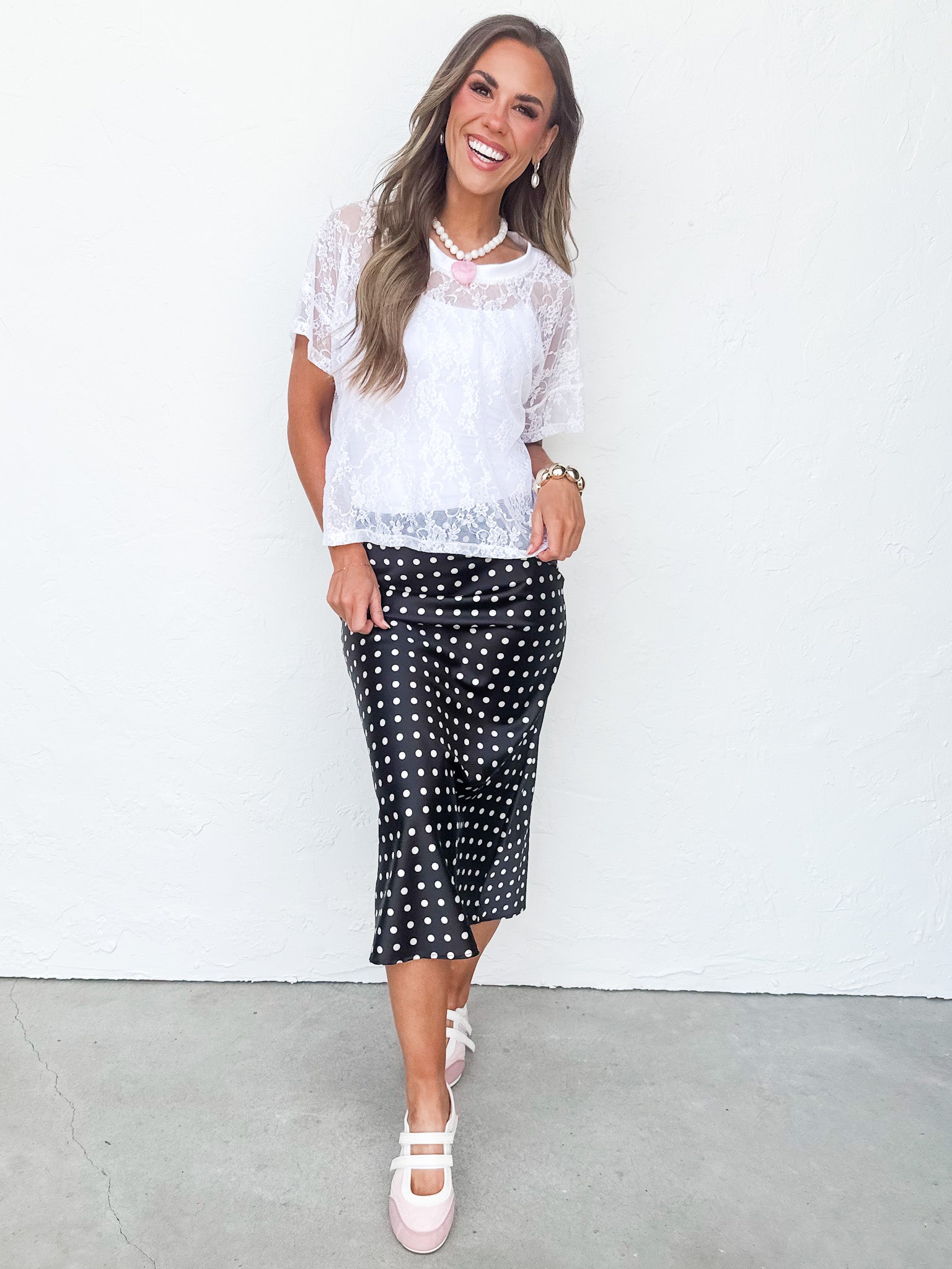 Aniston Slip Midi Skirt-Black Polka Dot