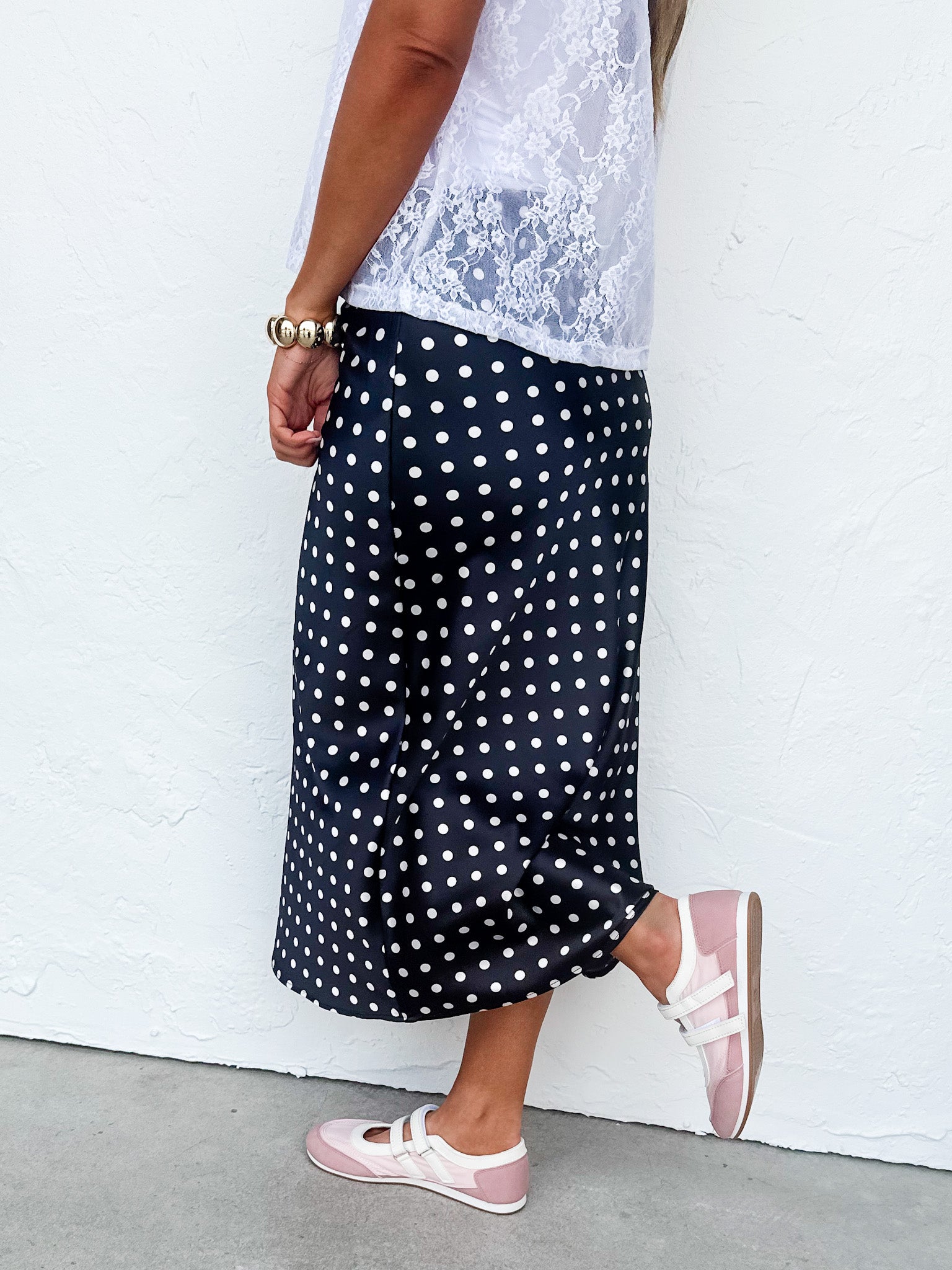 Aniston Slip Midi Skirt-Black Polka Dot