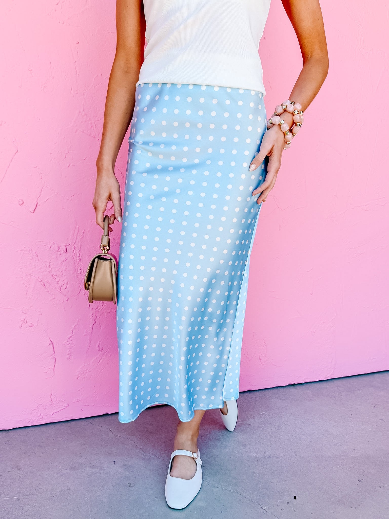 Aniston Slip Midi Skirt-Blue Polka Dot