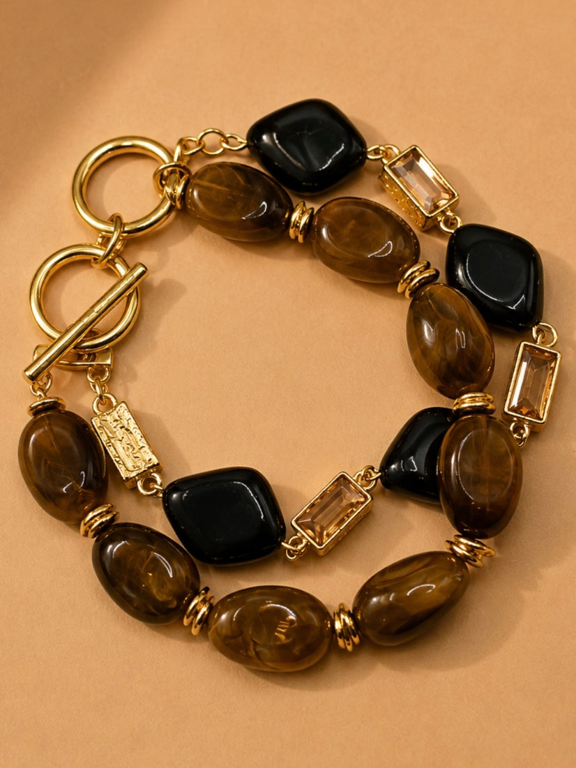 Arabella Beaded Toggle Bracelet-Black