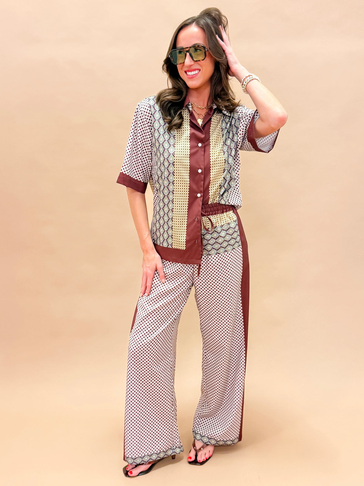 Aubrey Geometric Print Pant Set