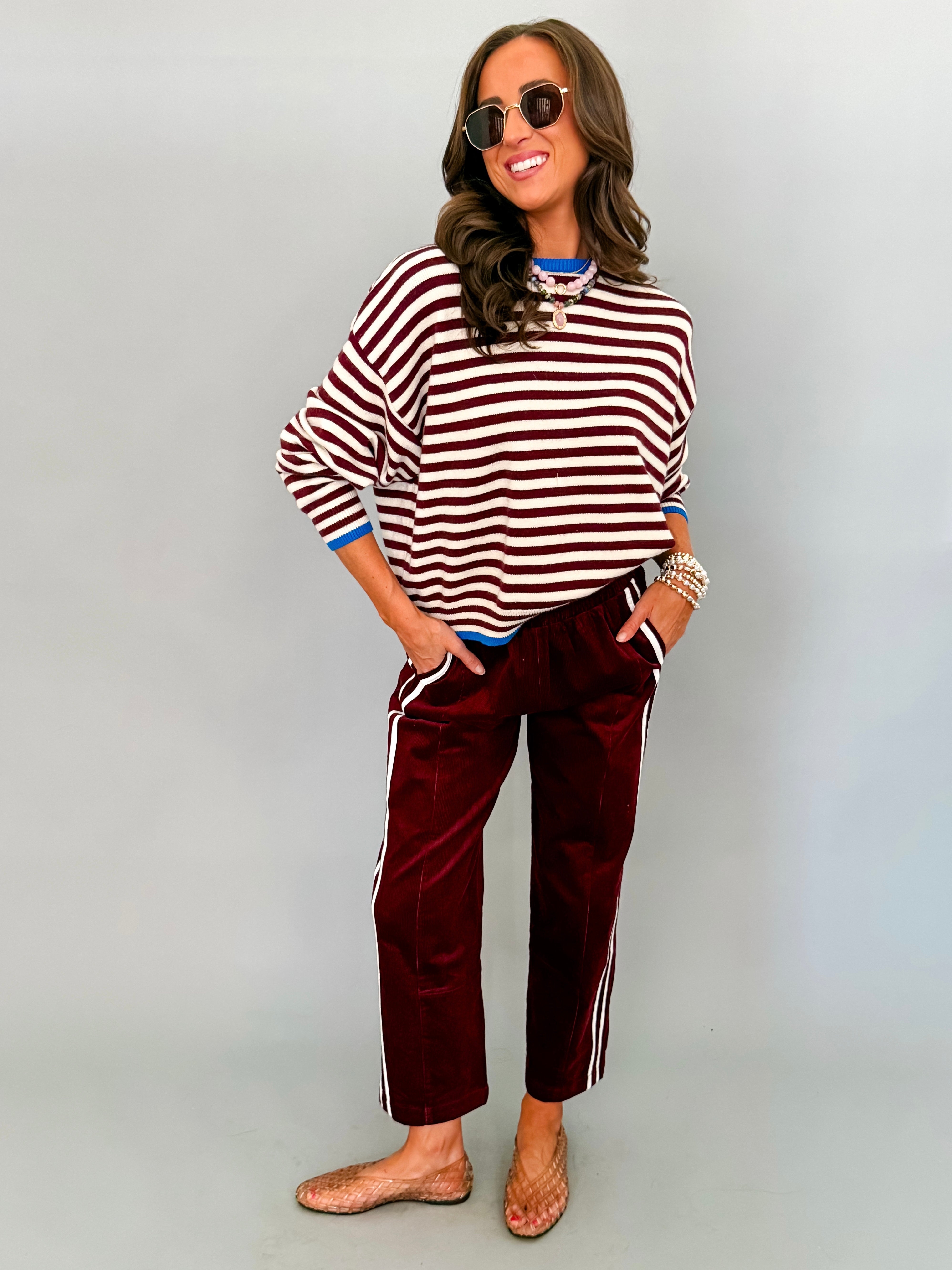 Audrey Striped Sweater-Bordeaux/Cobalt