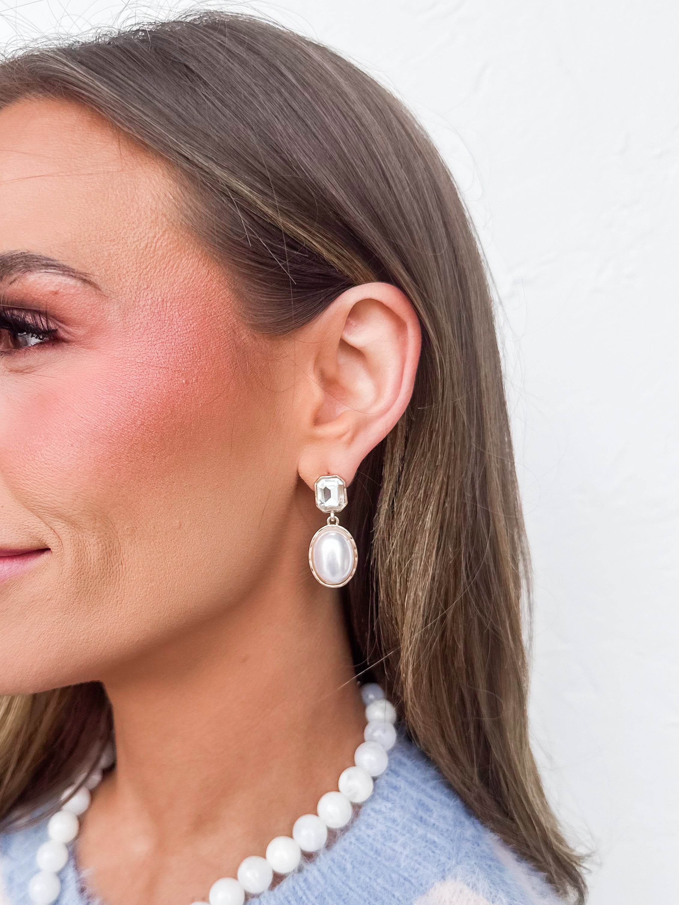 Ava Stone Drop Earrings-Cream