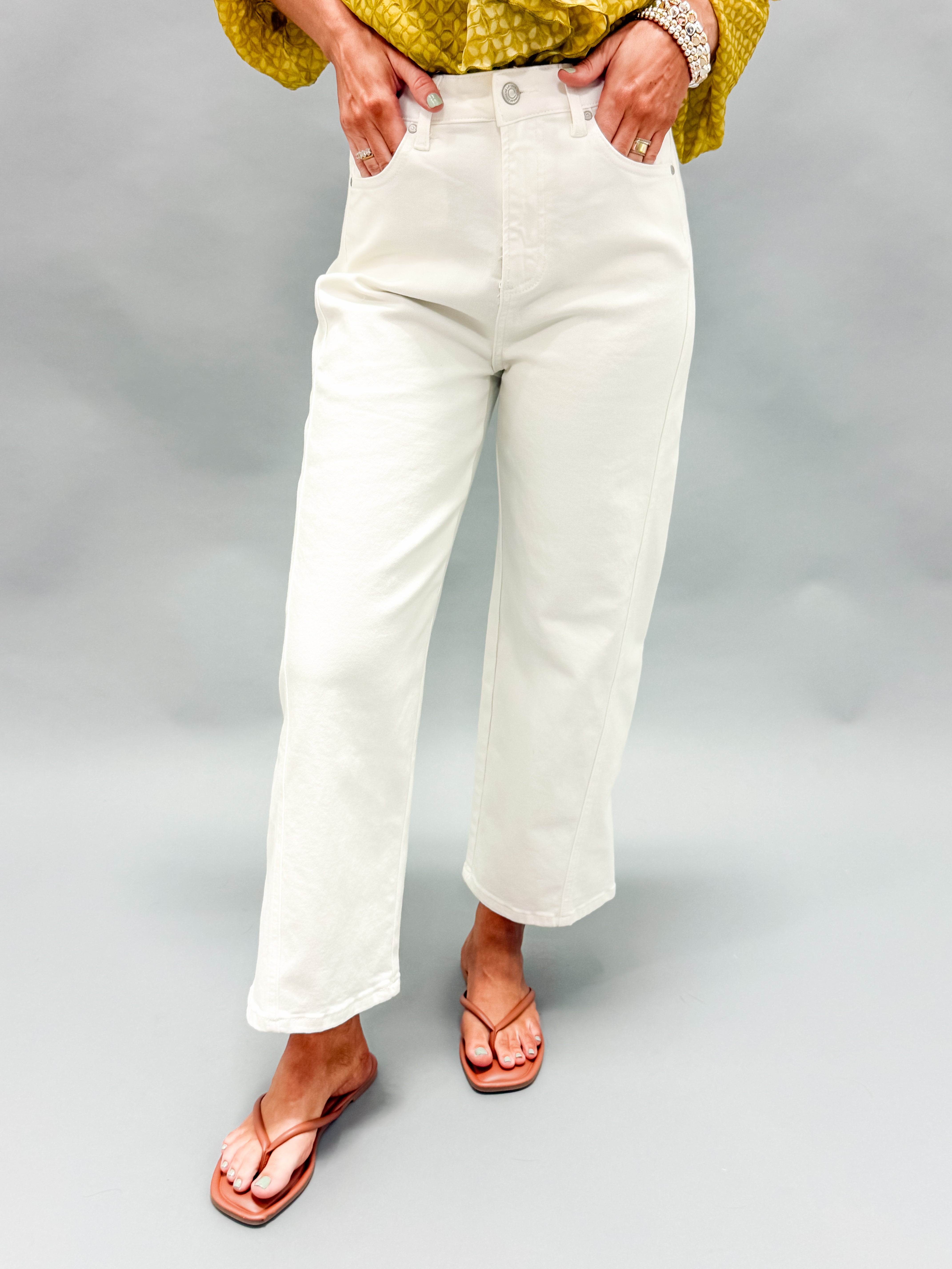 Avalon Panel Detail Wide Leg Crop Jeans-White