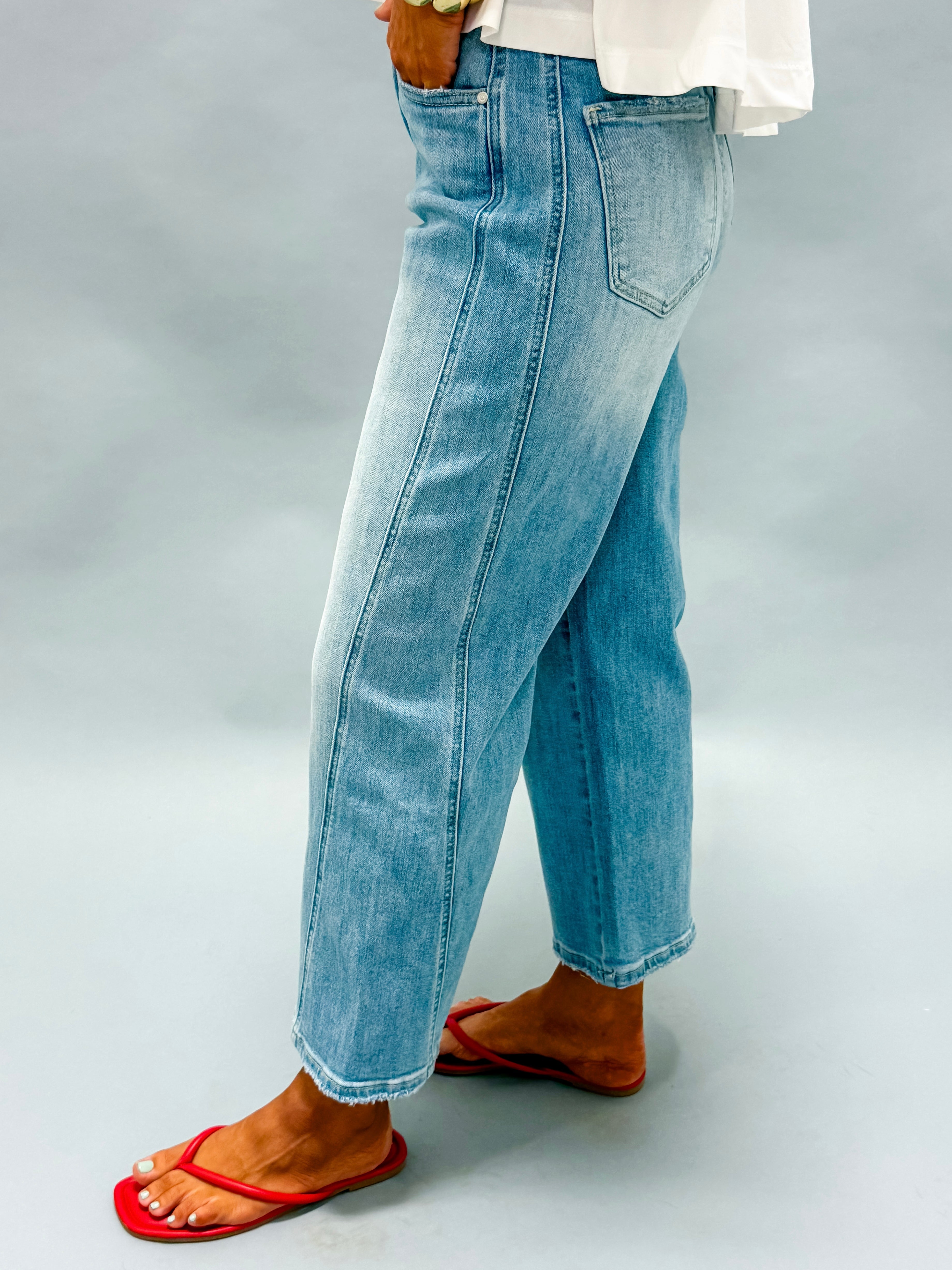 Avalon Panel Detail Wide Leg Crop Jeans-Denim Blue