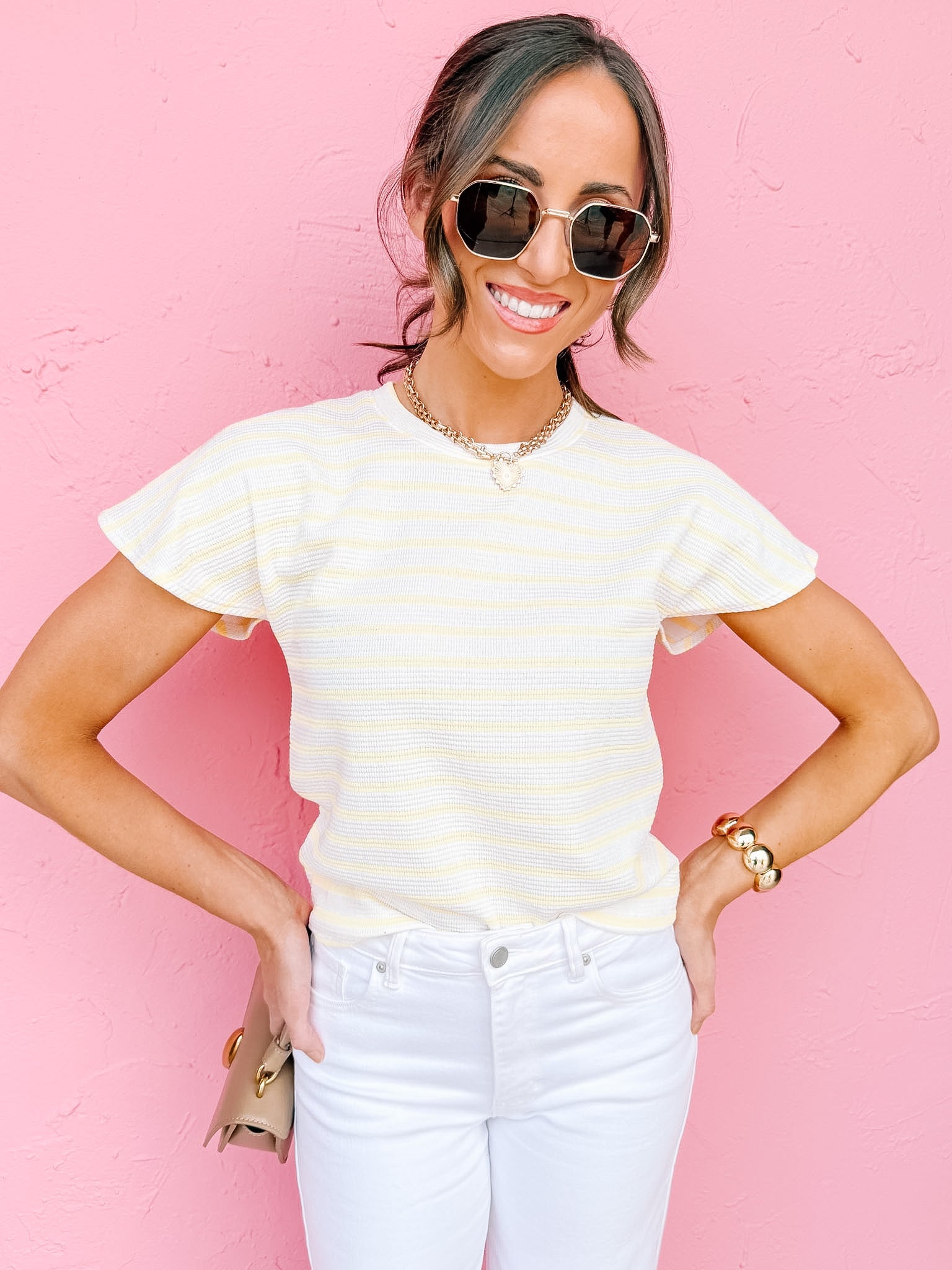 Bailey Striped Top-Yellow