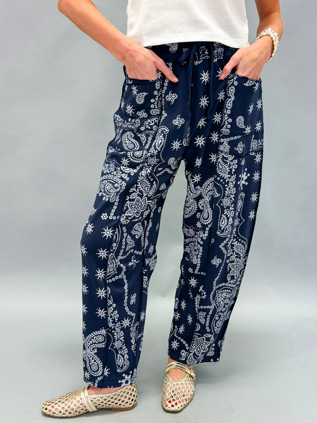 Bandera Barrel Knit Pants-Navy Bandana