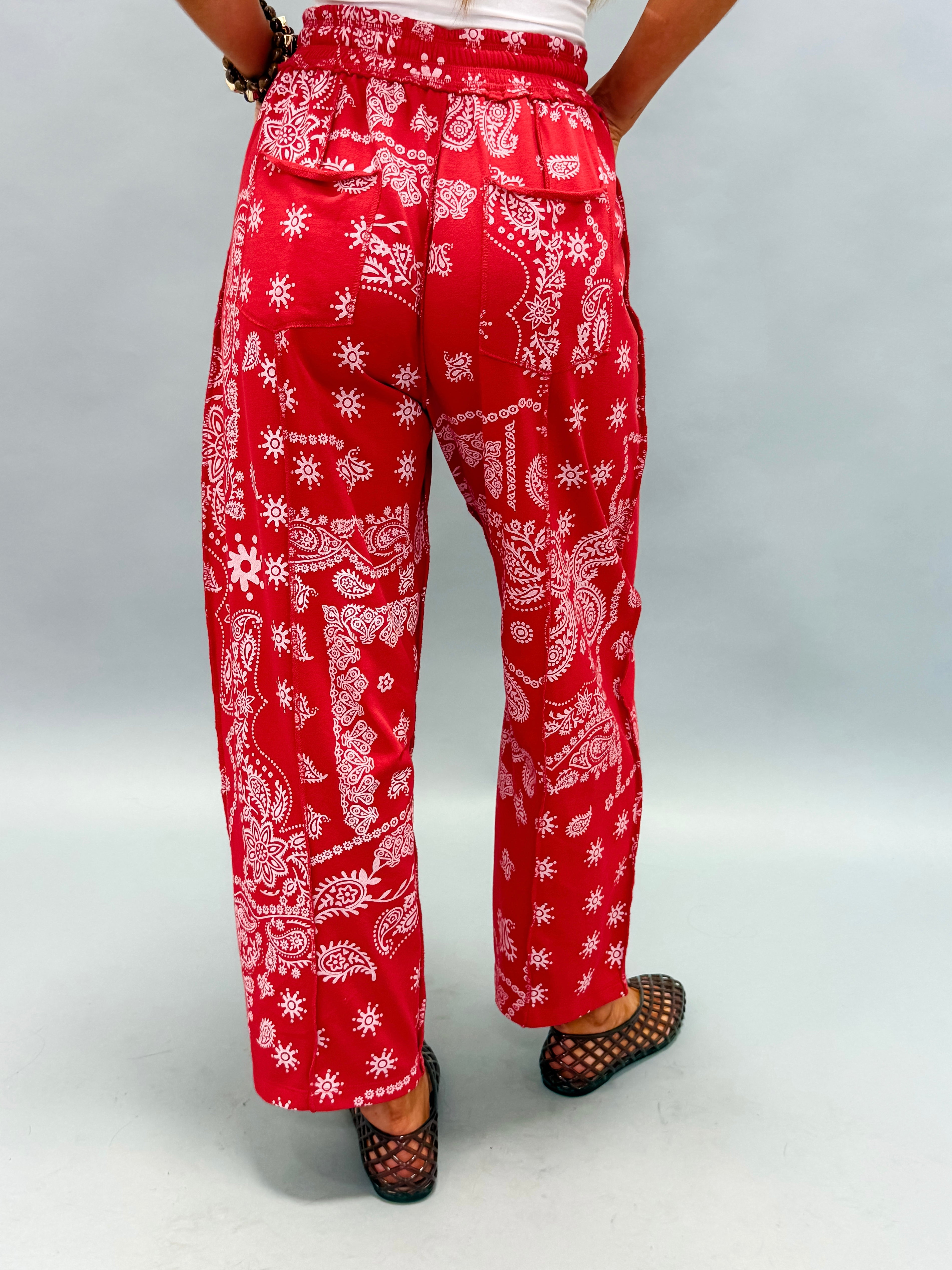 Bandera Barrel Knit Pants-Red Bandana