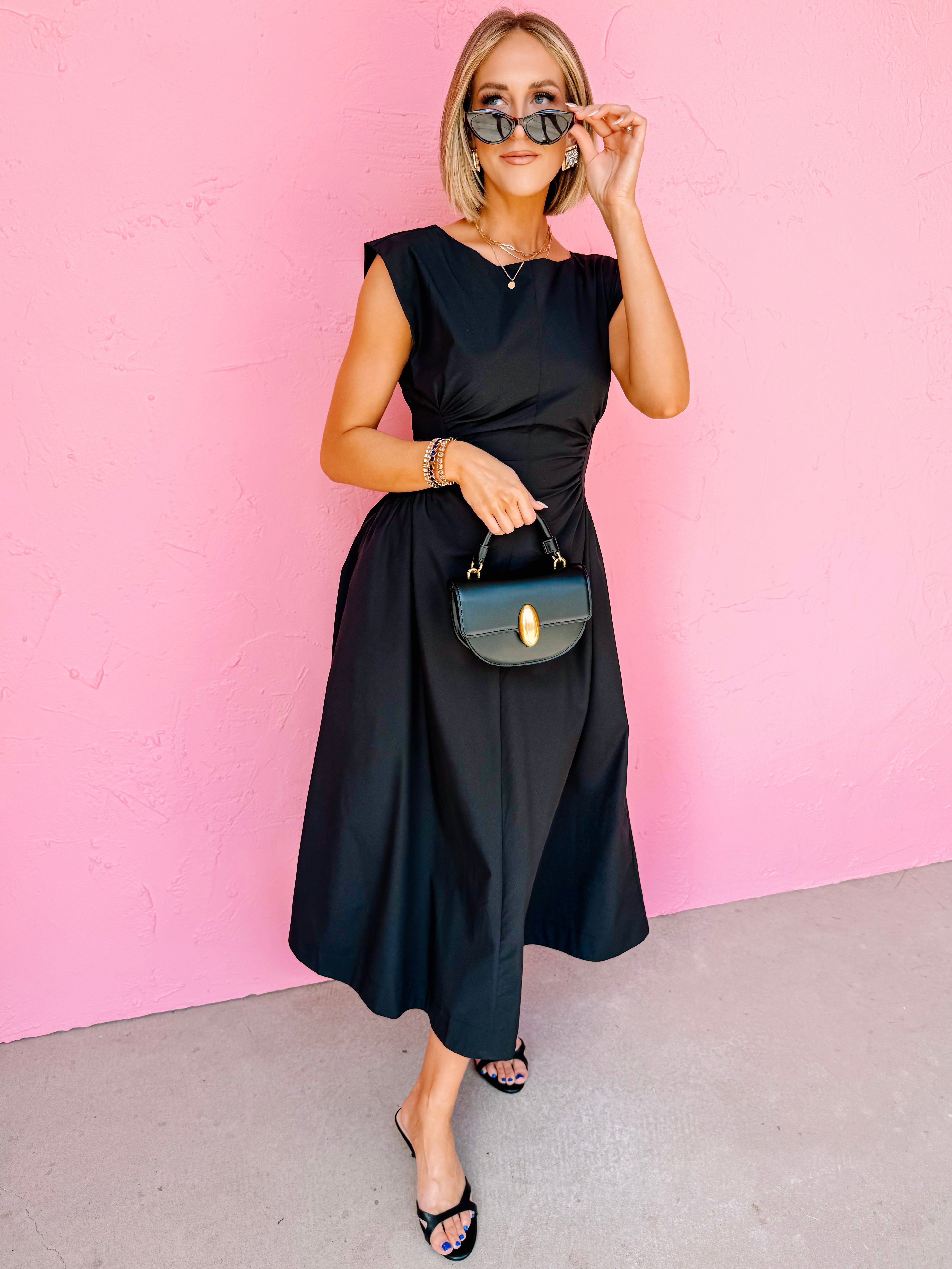 Baye Side Panel Midi Dress-Black