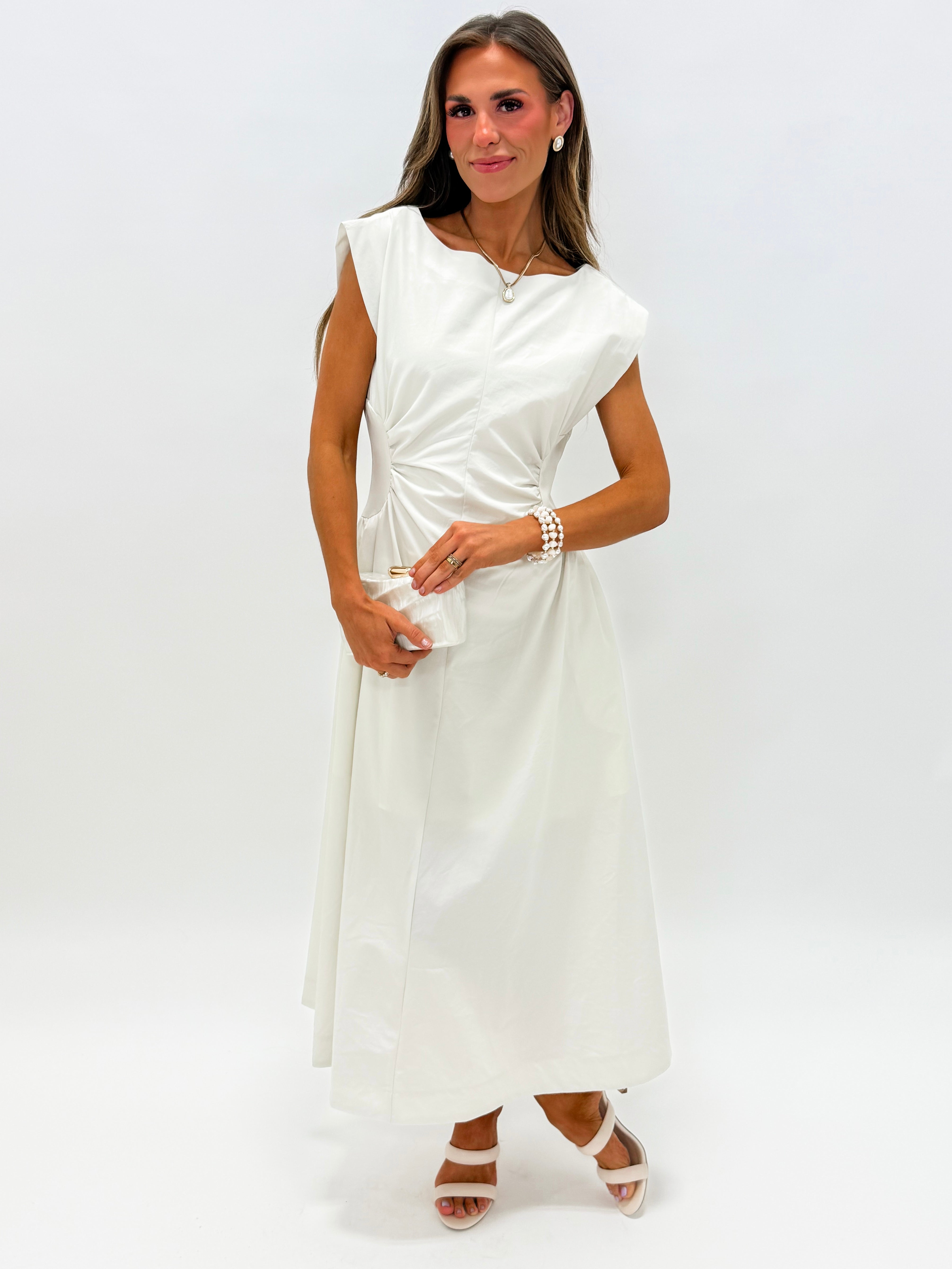 Baye Side Panel Midi Dress-Ecru