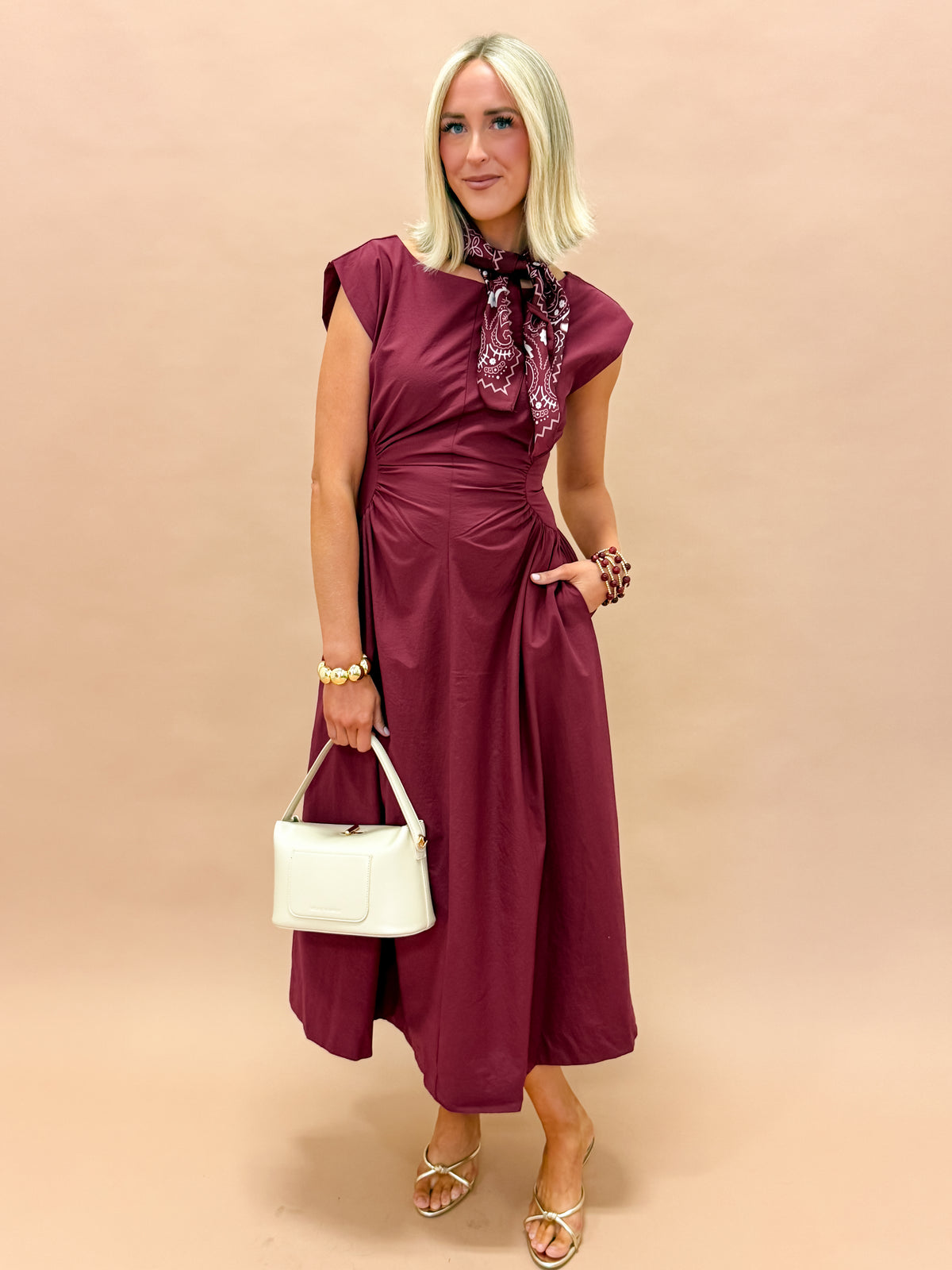 Baye Side Panel Midi Dress-Maroon