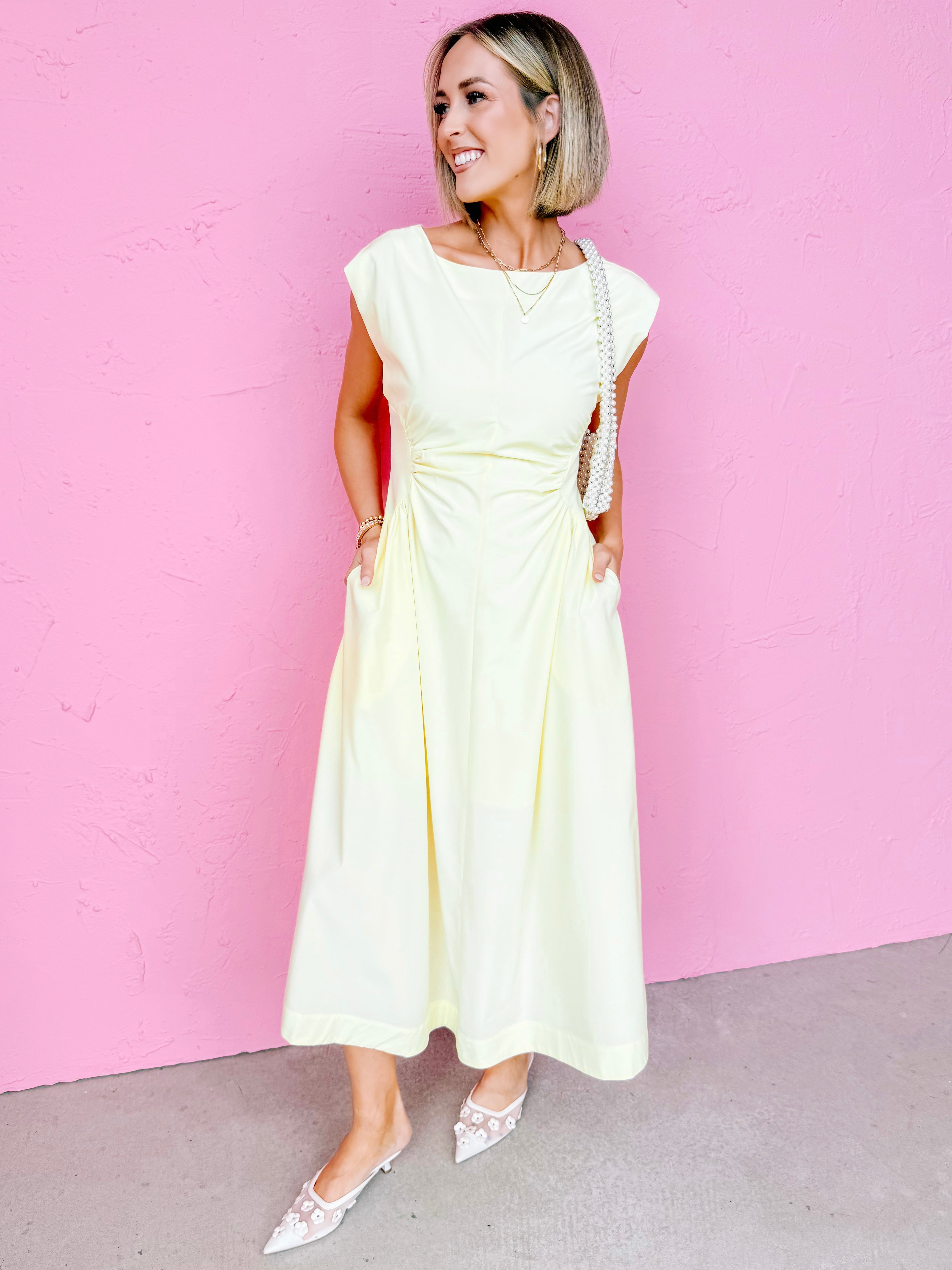 Baye Side Panel Midi Dress-Yellow